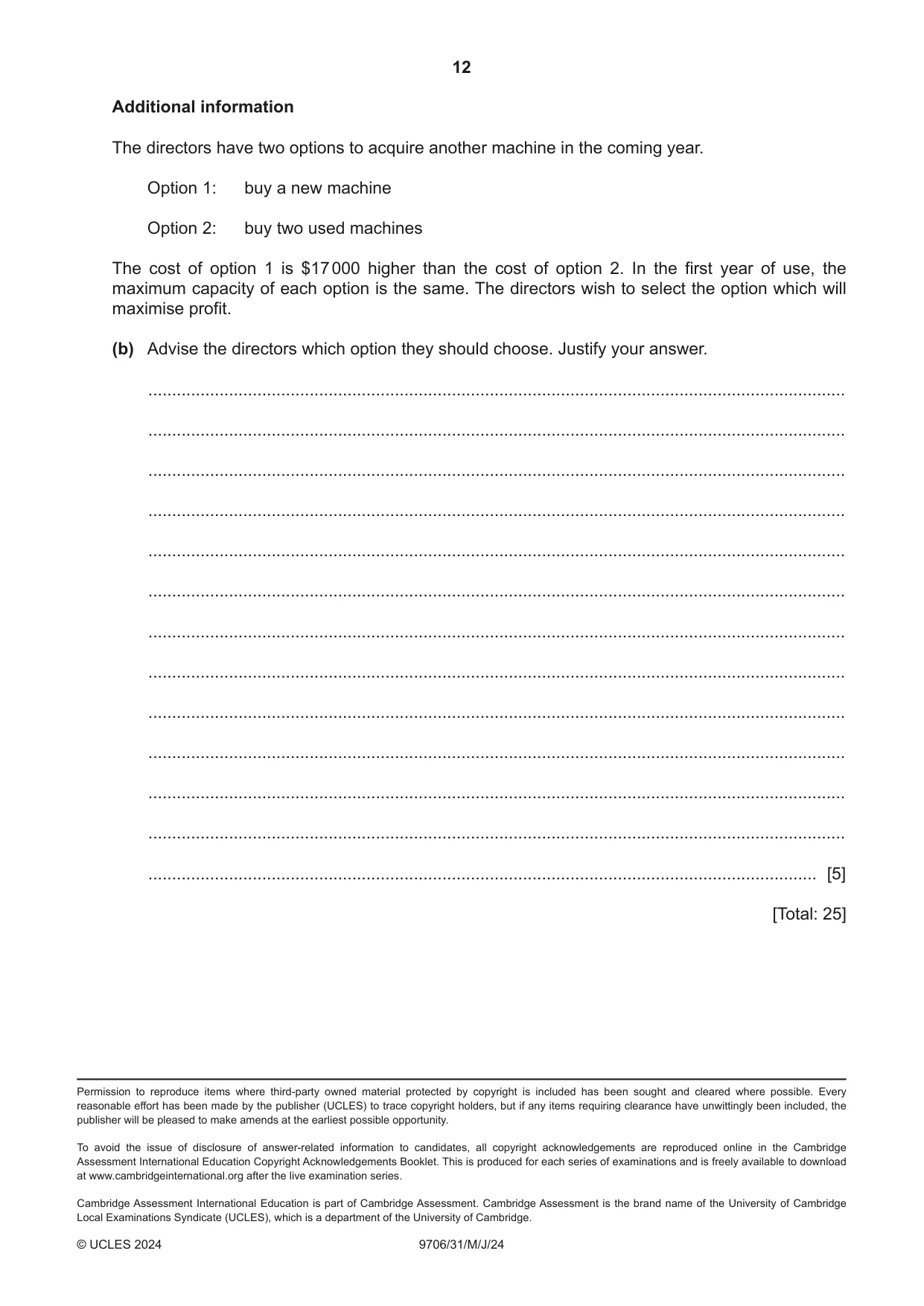 Cambridge A Level Accounting 9706 2024 May/June Paper 3 · Variant 1 question paper, page 12 of 12