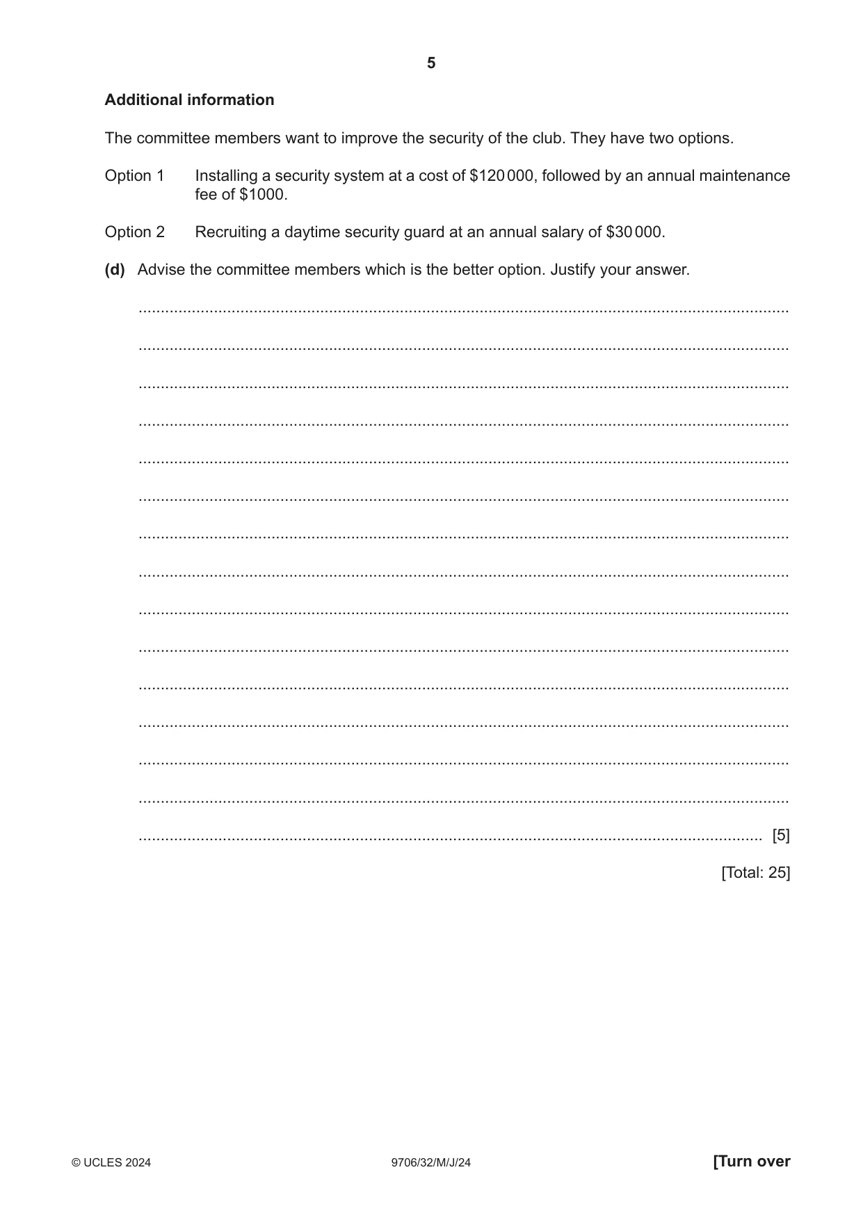 Cambridge A Level Accounting 9706 2024 May/June Paper 3 · Variant 2 question paper, page 5 of 16