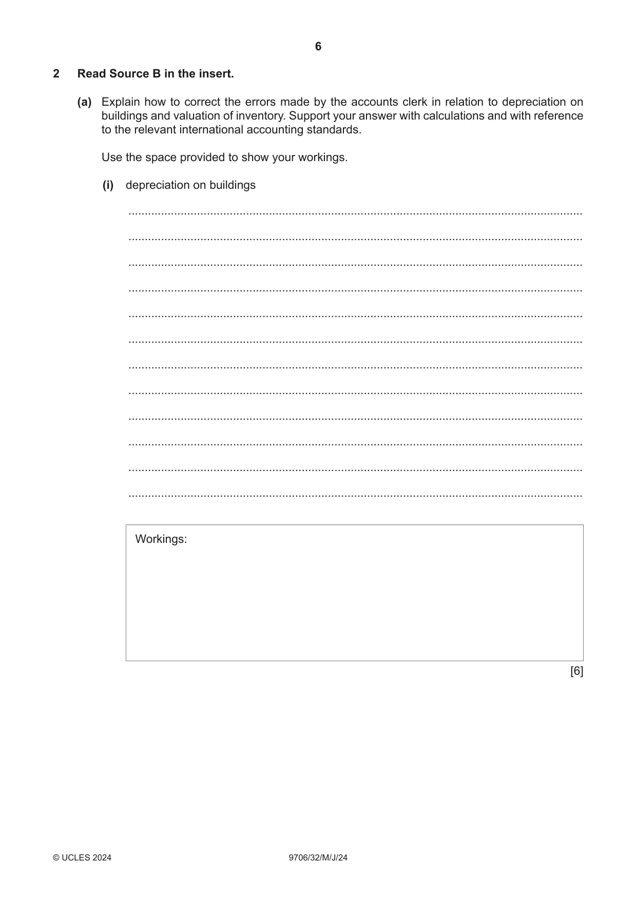 Cambridge A Level Accounting 9706 2024 May/June Paper 3 · Variant 2 question paper, page 6 of 16