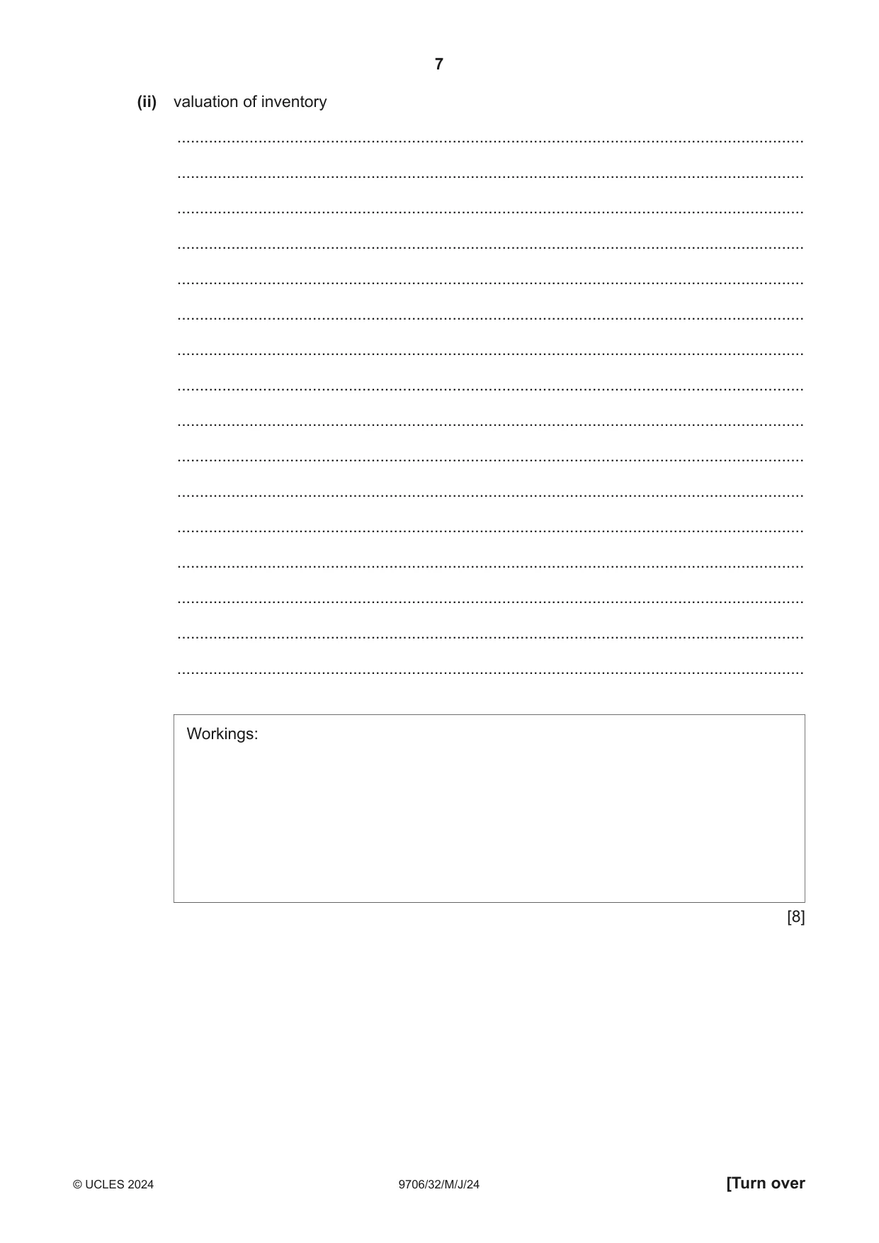 Cambridge A Level Accounting 9706 2024 May/June Paper 3 · Variant 2 question paper, page 7 of 16