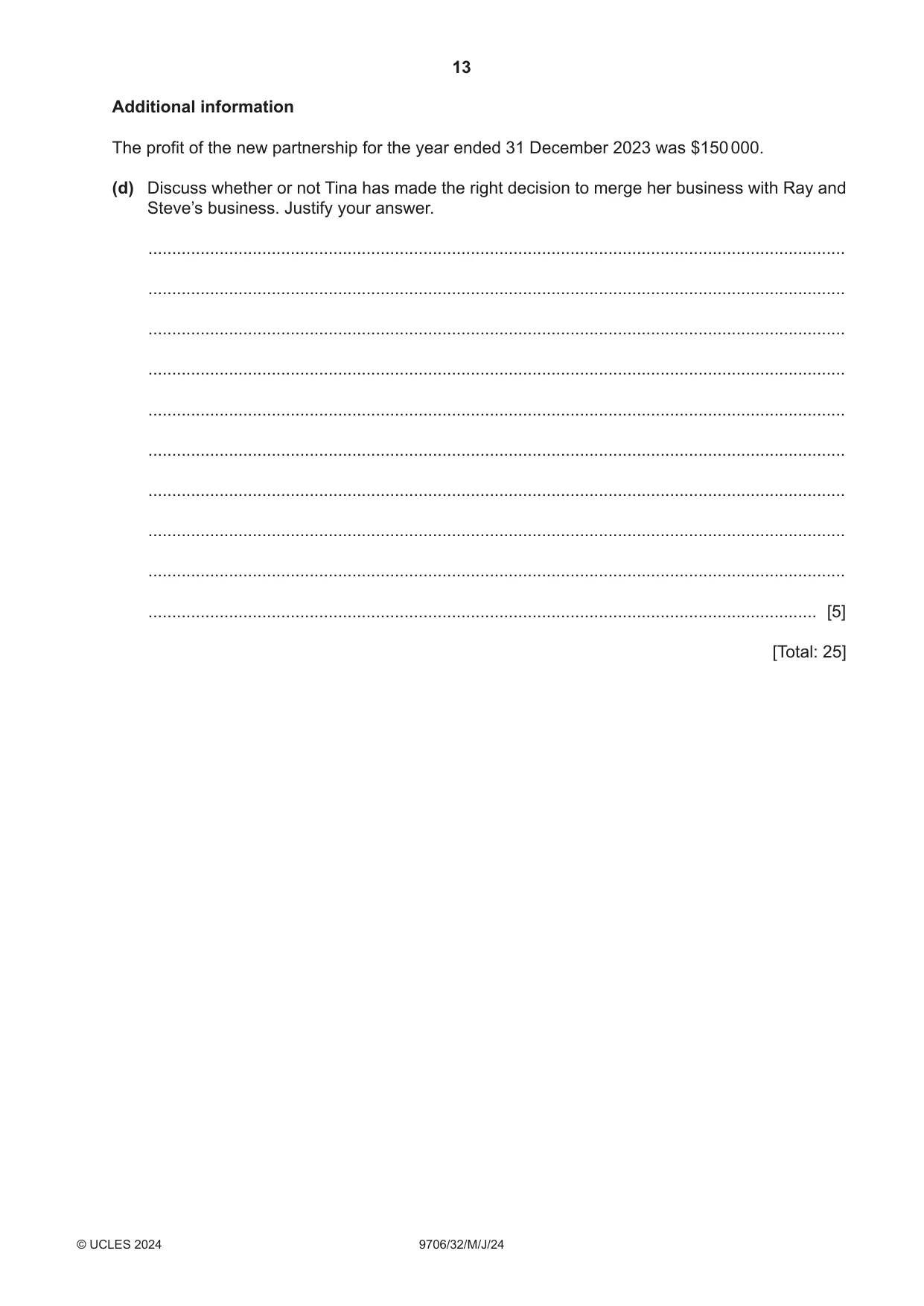 Cambridge A Level Accounting 9706 2024 May/June Paper 3 · Variant 2 question paper, page 13 of 16