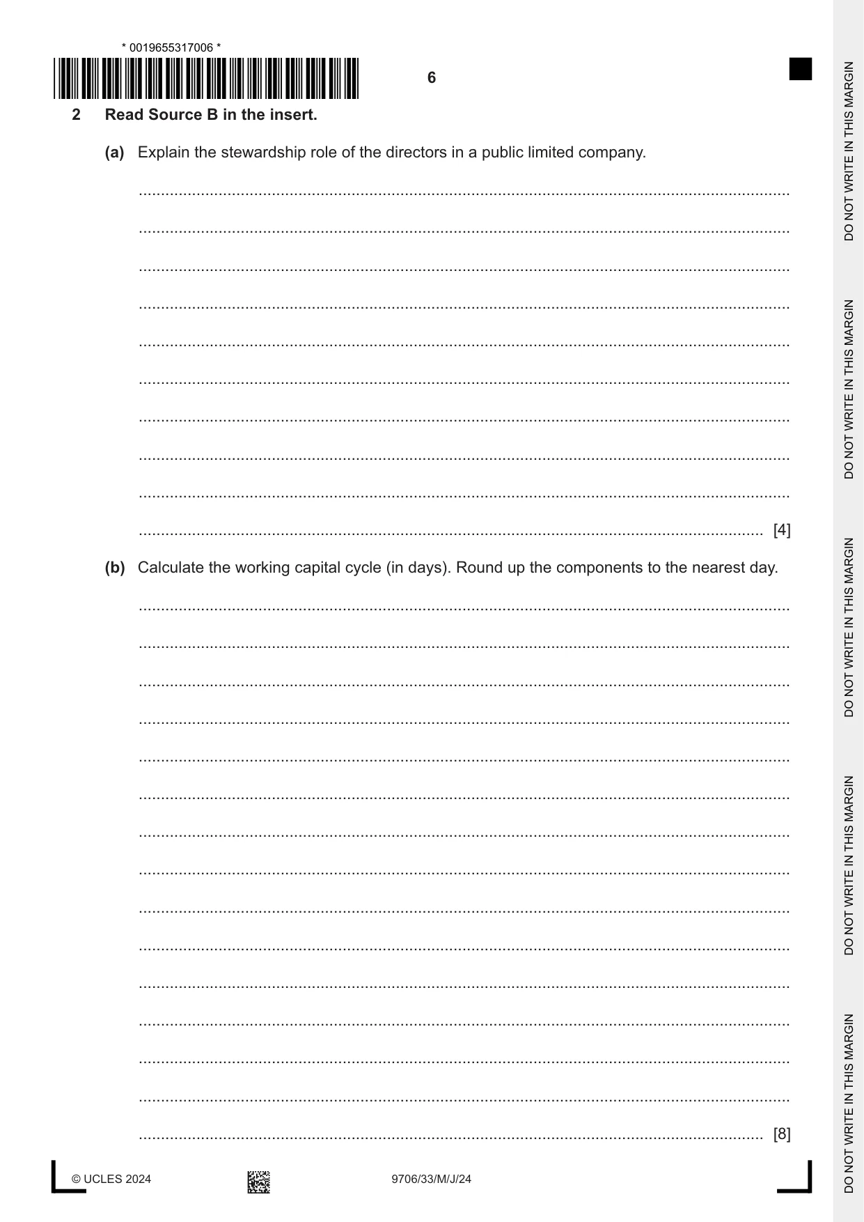 Cambridge A Level Accounting 9706 2024 May/June Paper 3 · Variant 3 question paper, page 6 of 12
