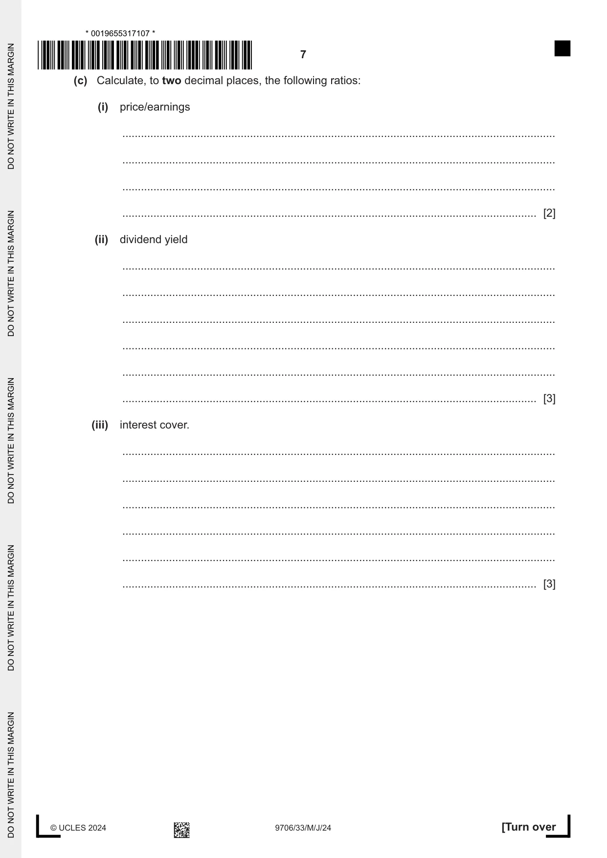 Cambridge A Level Accounting 9706 2024 May/June Paper 3 · Variant 3 question paper, page 7 of 12