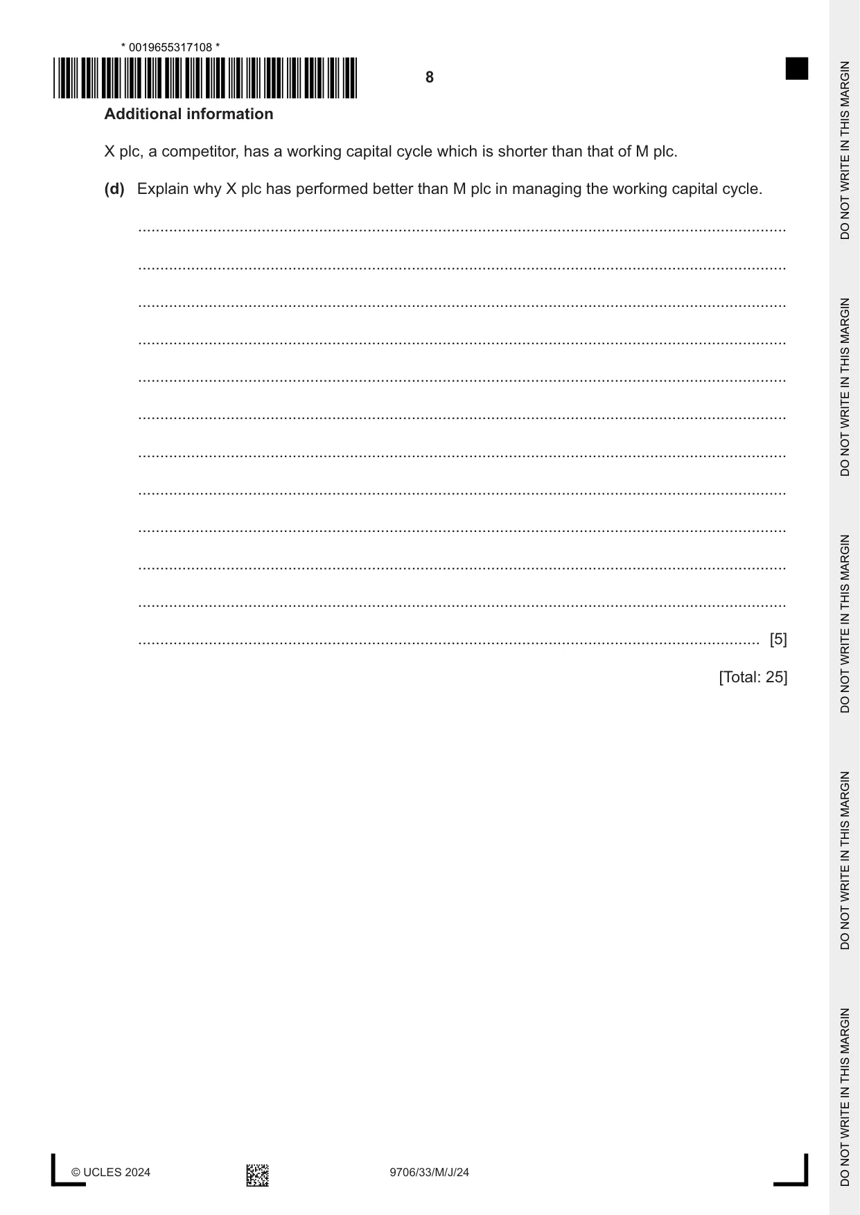 Cambridge A Level Accounting 9706 2024 May/June Paper 3 · Variant 3 question paper, page 8 of 12
