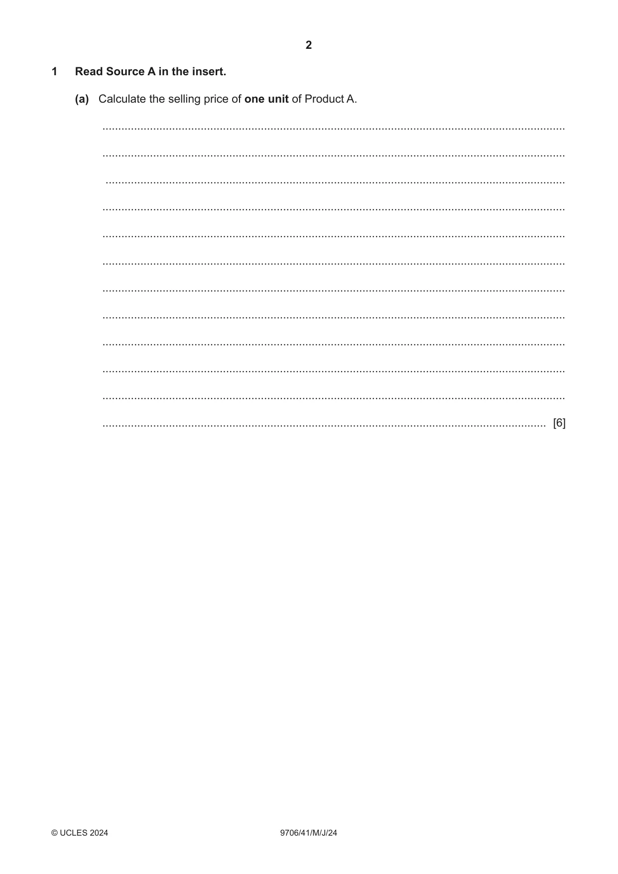 Cambridge A Level Accounting 9706 2024 May/June Paper 4 · Variant 1 question paper, page 2 of 8