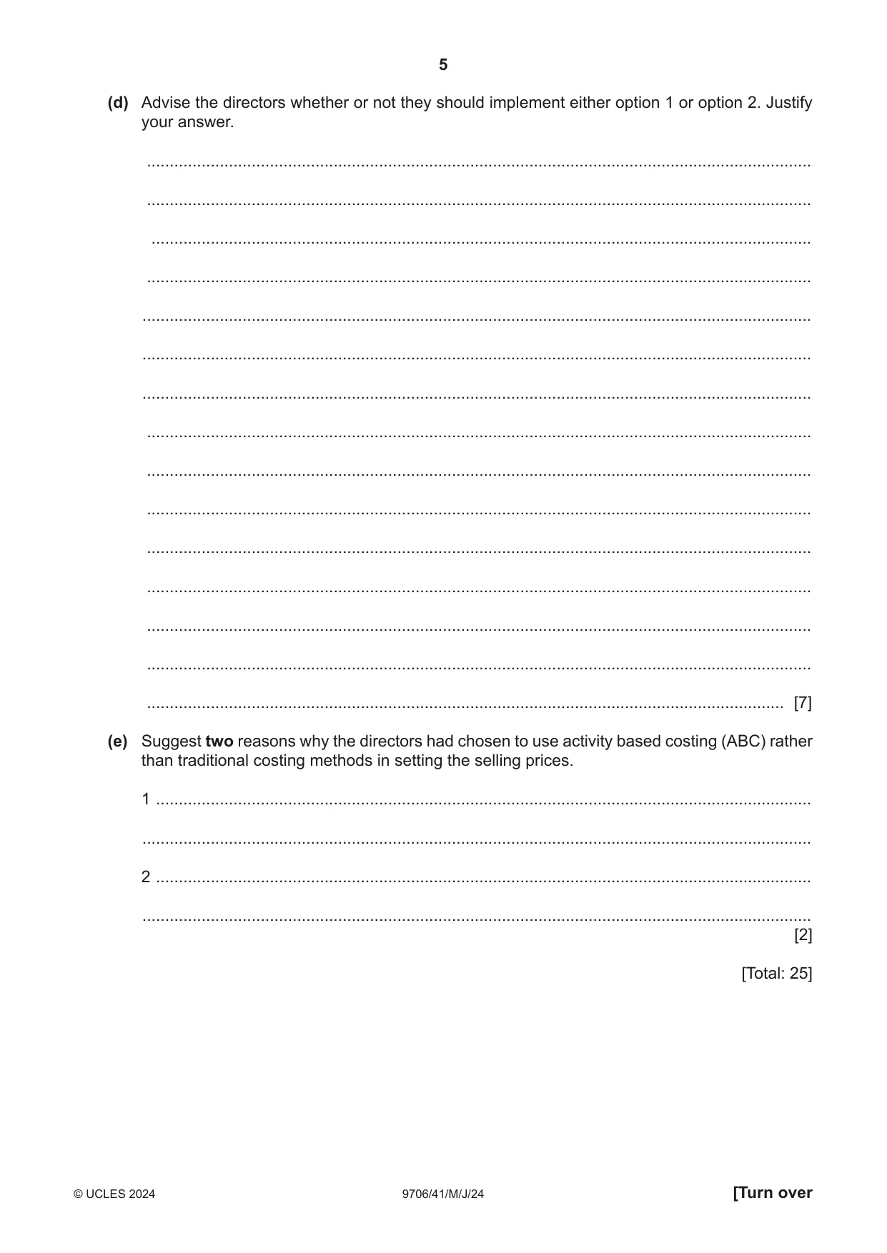 Cambridge A Level Accounting 9706 2024 May/June Paper 4 · Variant 1 question paper, page 5 of 8