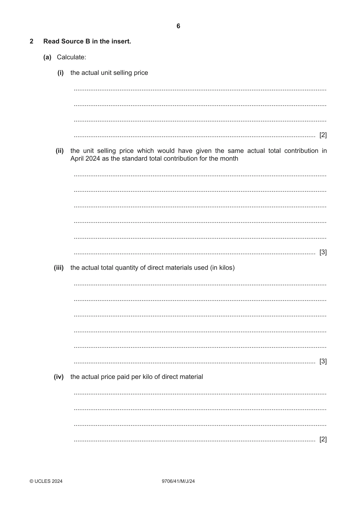 Cambridge A Level Accounting 9706 2024 May/June Paper 4 · Variant 1 question paper, page 6 of 8