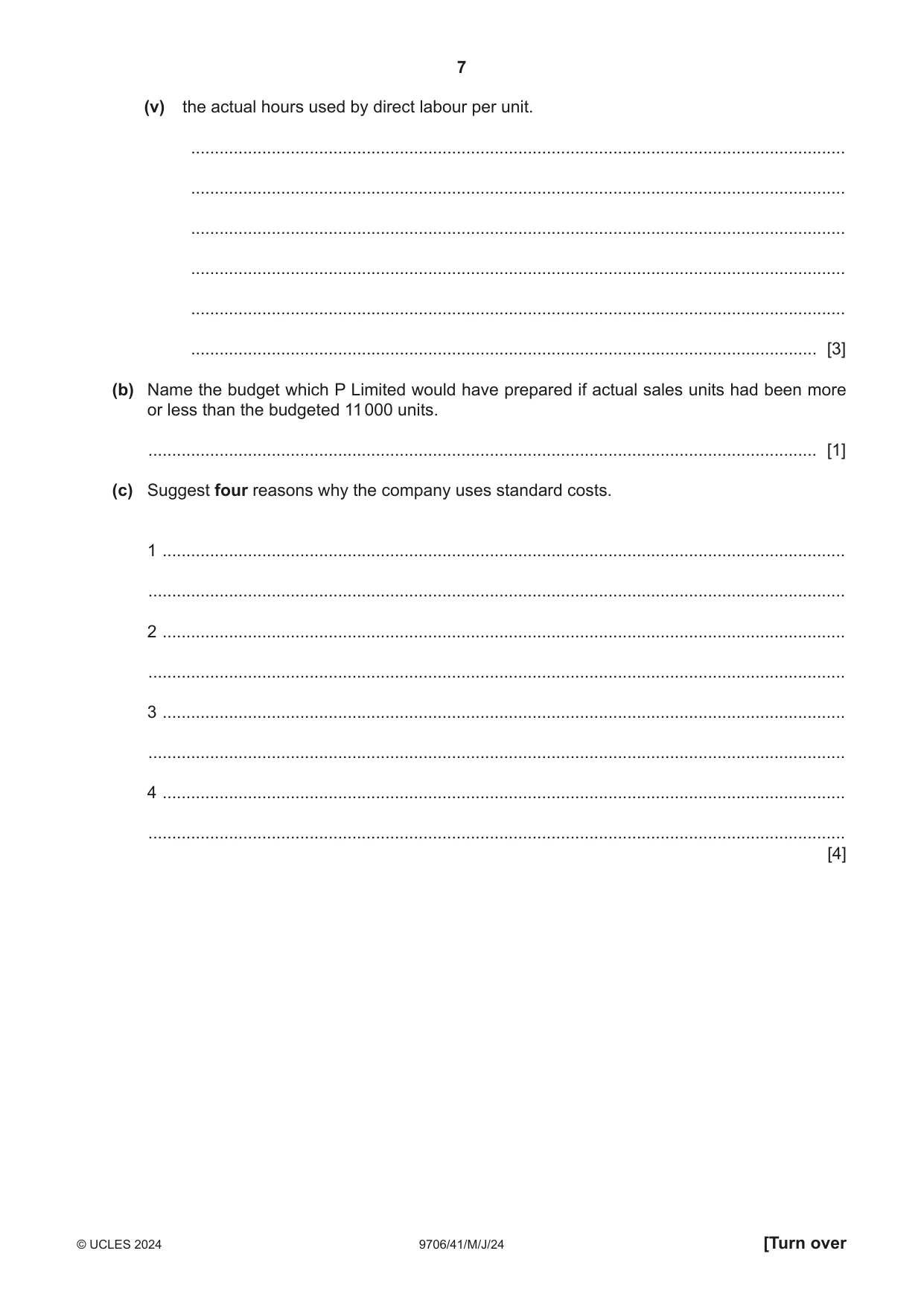 Cambridge A Level Accounting 9706 2024 May/June Paper 4 · Variant 1 question paper, page 7 of 8