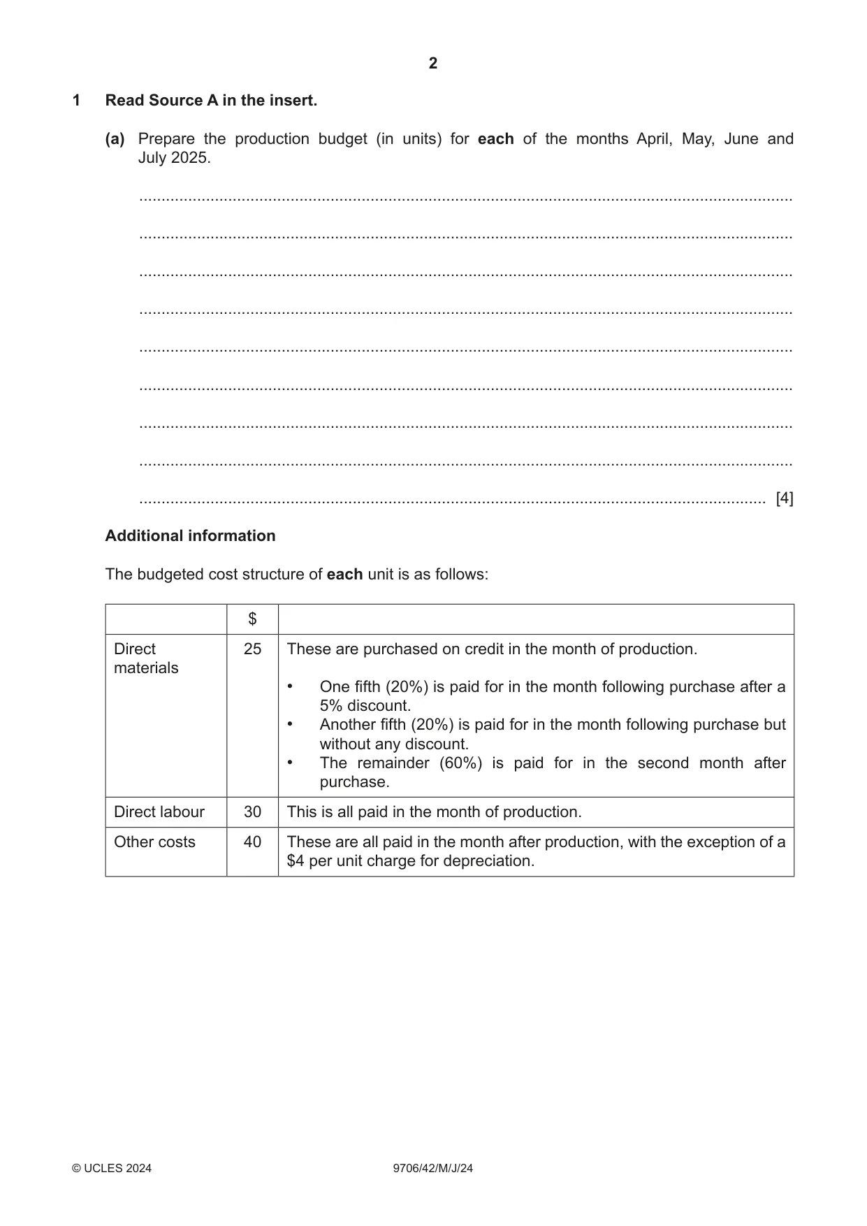 Cambridge A Level Accounting 9706 2024 May/June Paper 4 · Variant 2 question paper, page 2 of 12