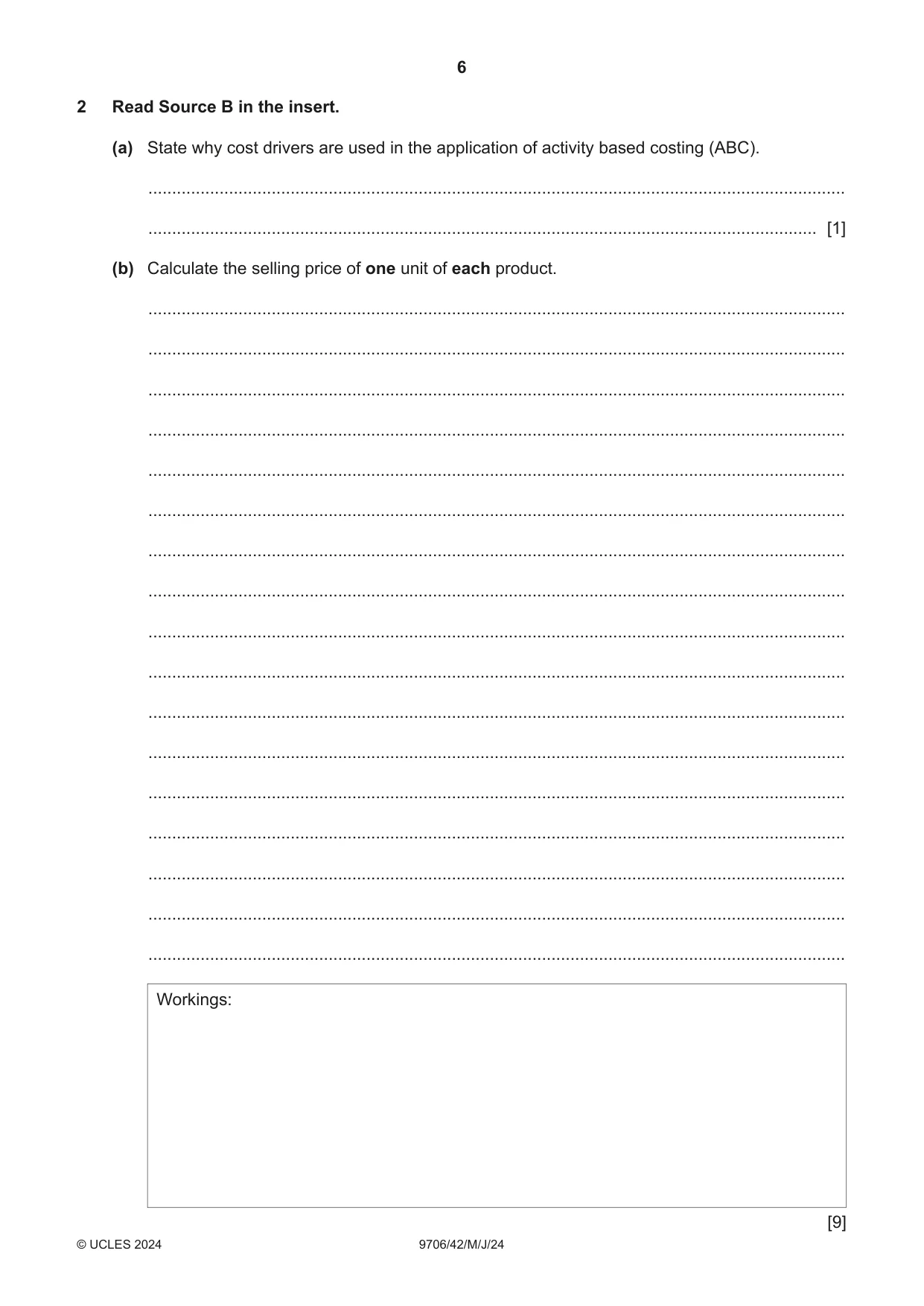 Cambridge A Level Accounting 9706 2024 May/June Paper 4 · Variant 2 question paper, page 6 of 12