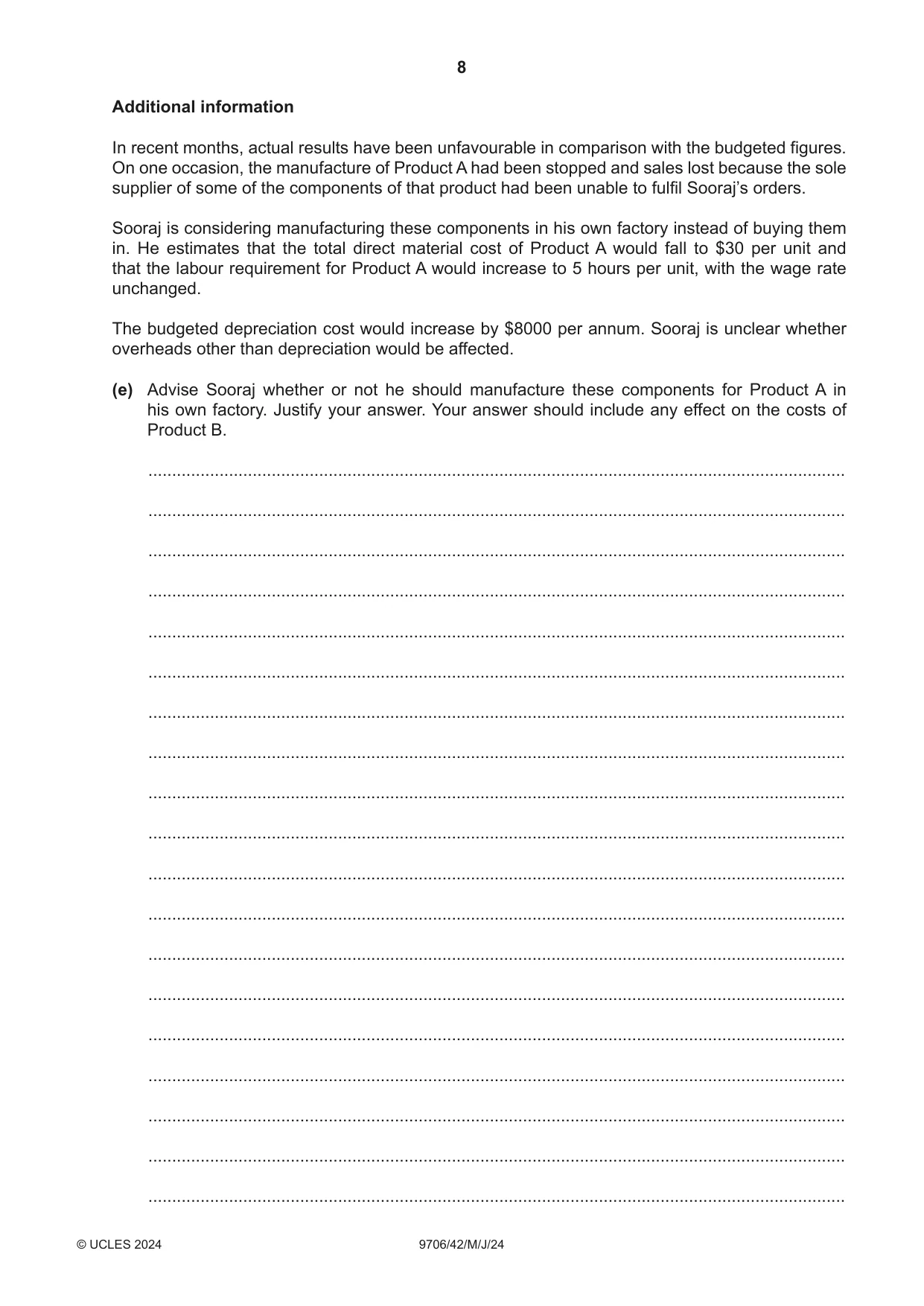 Cambridge A Level Accounting 9706 2024 May/June Paper 4 · Variant 2 question paper, page 8 of 12
