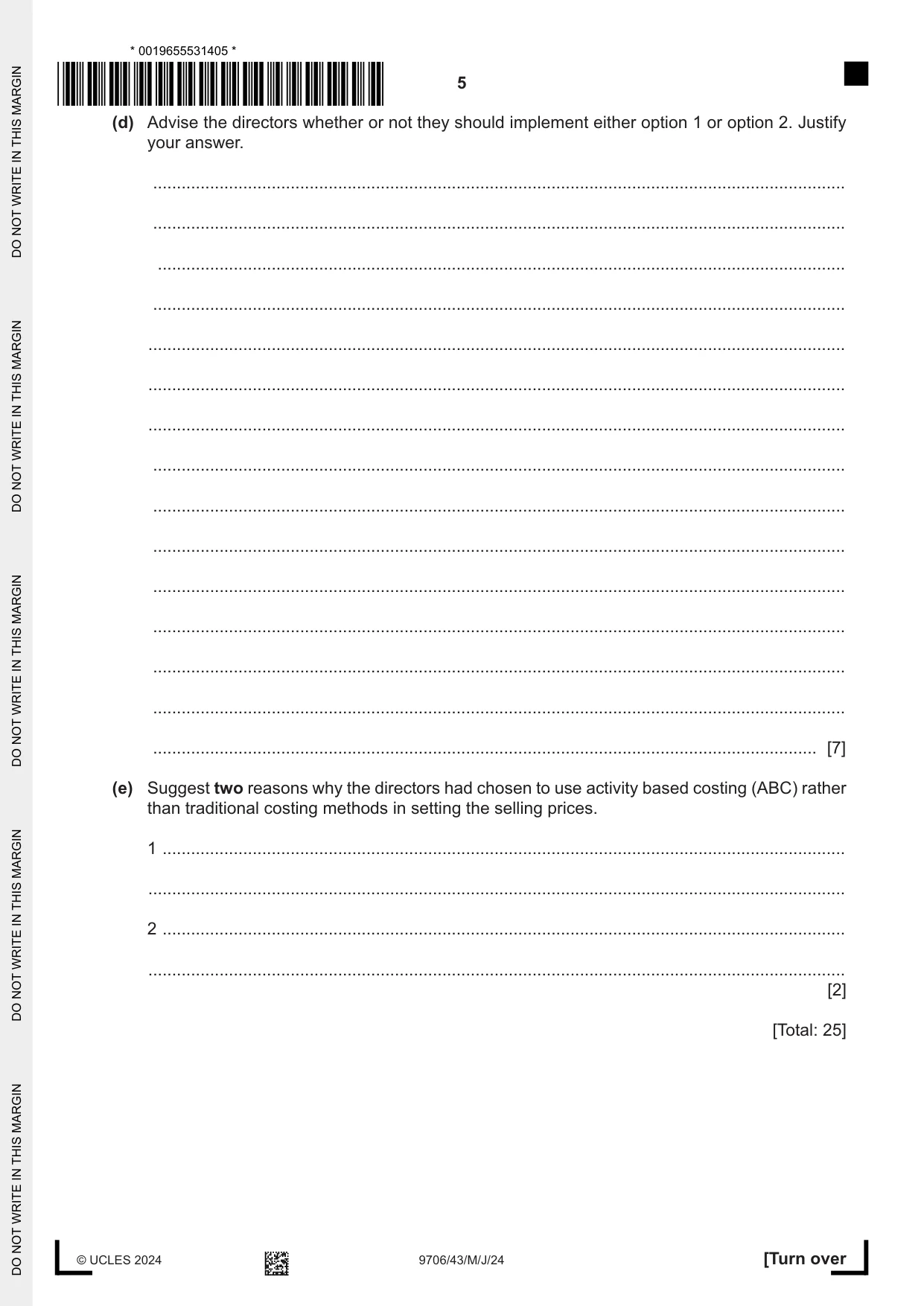 Cambridge A Level Accounting 9706 2024 May/June Paper 4 · Variant 3 question paper, page 5 of 8