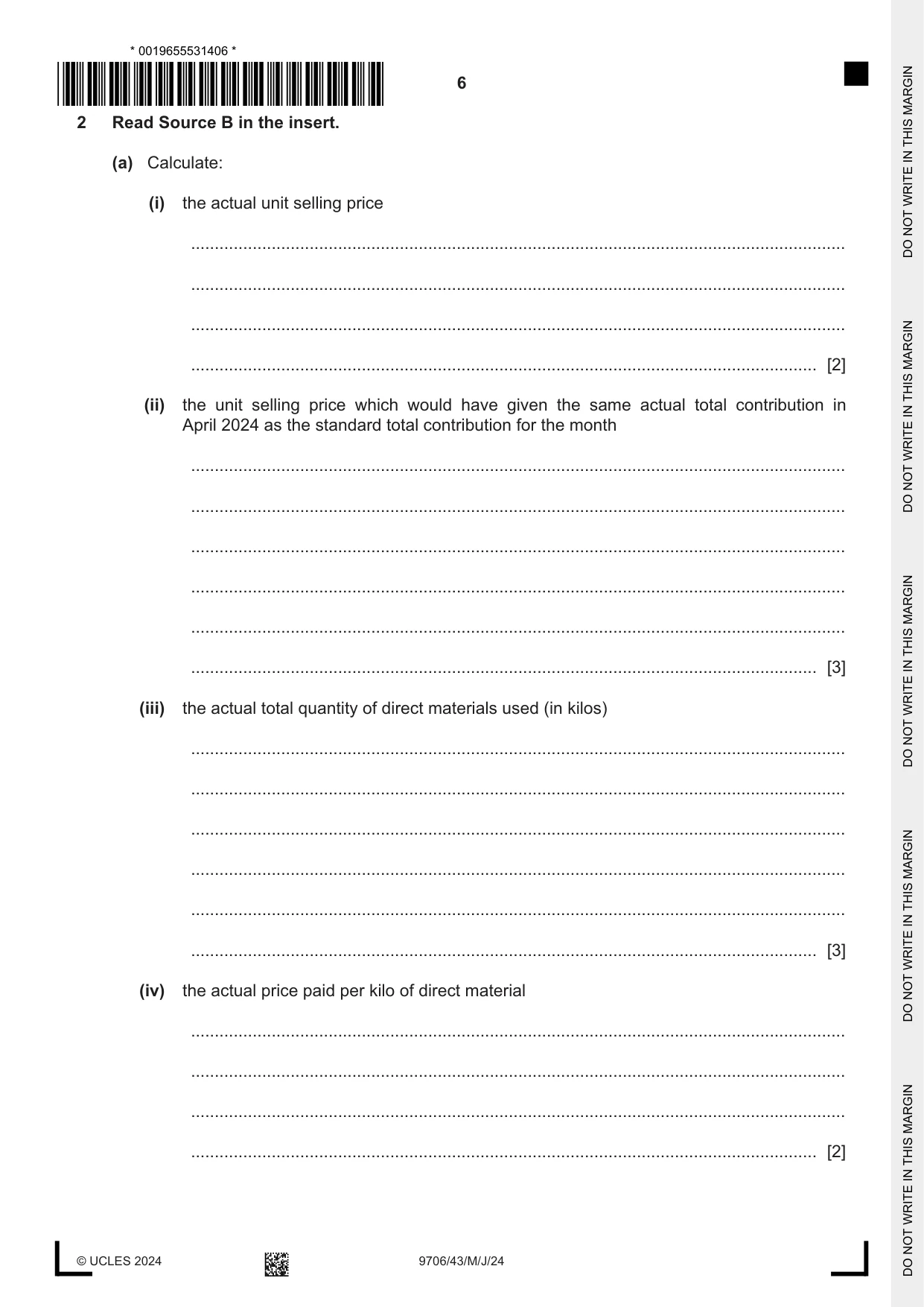 Cambridge A Level Accounting 9706 2024 May/June Paper 4 · Variant 3 question paper, page 6 of 8