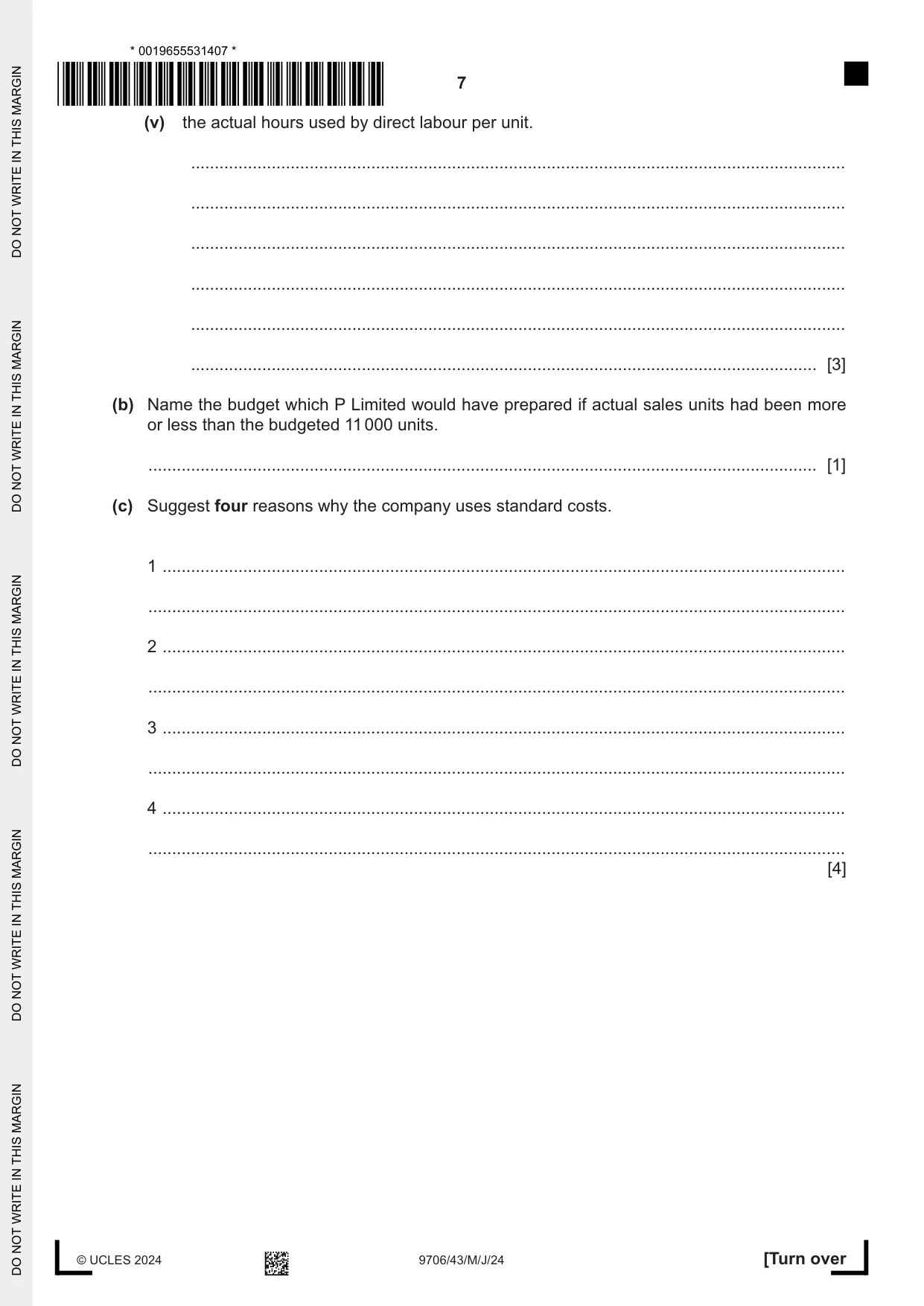 Cambridge A Level Accounting 9706 2024 May/June Paper 4 · Variant 3 question paper, page 7 of 8