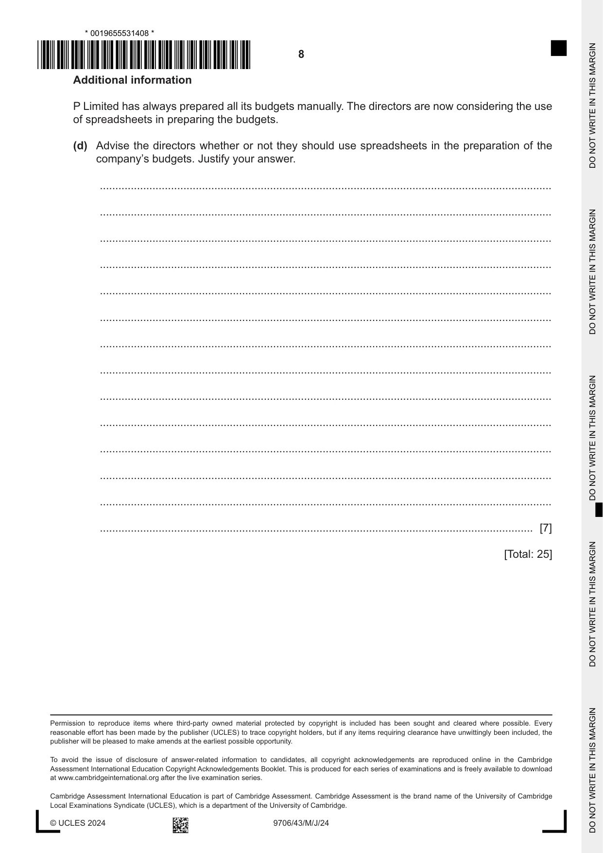 Cambridge A Level Accounting 9706 2024 May/June Paper 4 · Variant 3 question paper, page 8 of 8