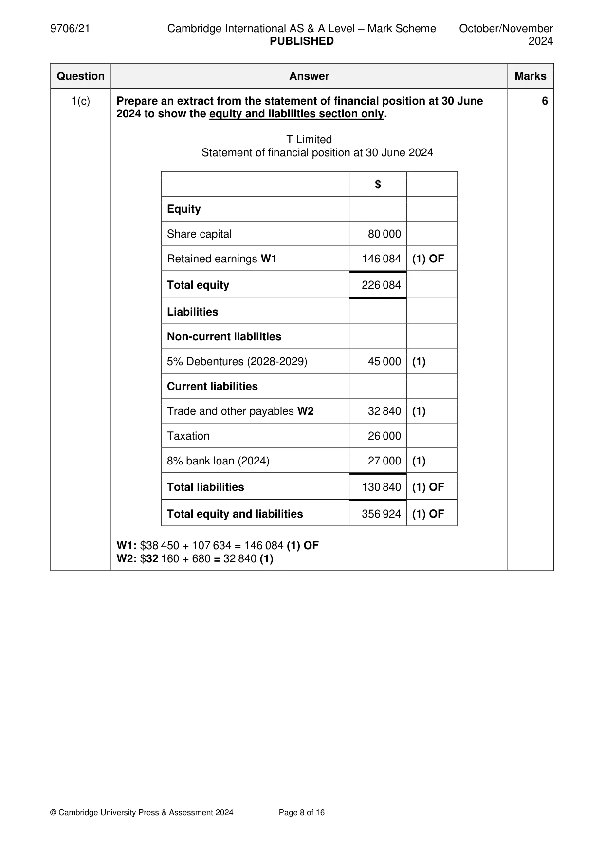 Mark scheme, page 8 of 16