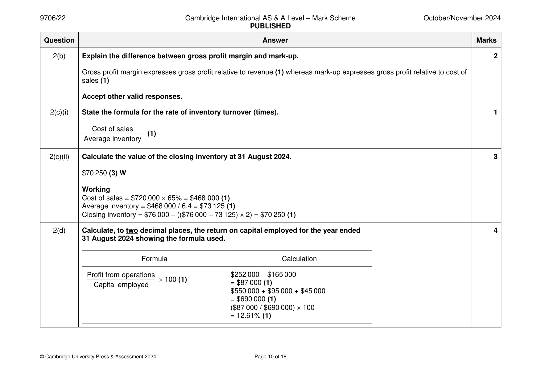 Mark scheme, page 10 of 18
