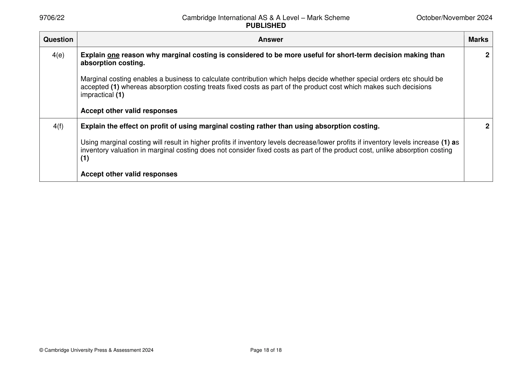 Mark scheme, page 18 of 18