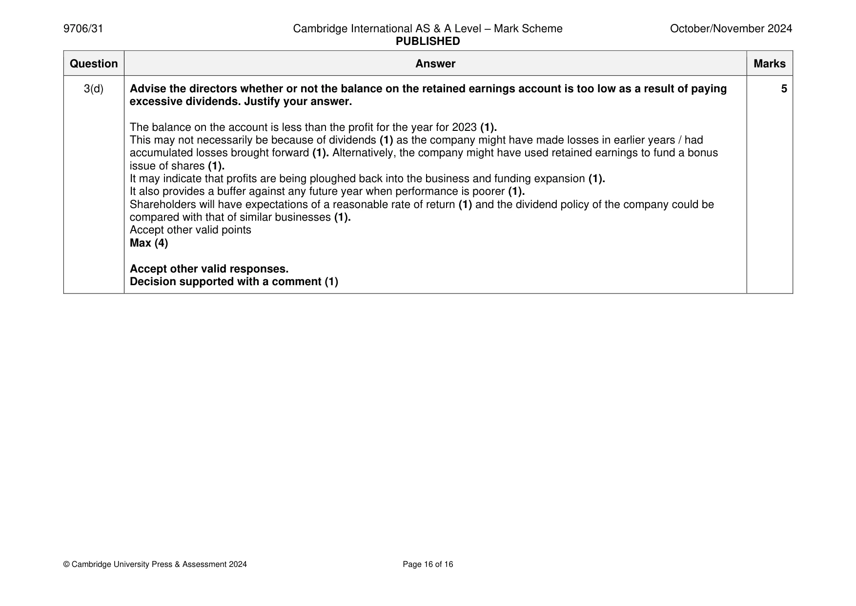Mark scheme, page 16 of 16