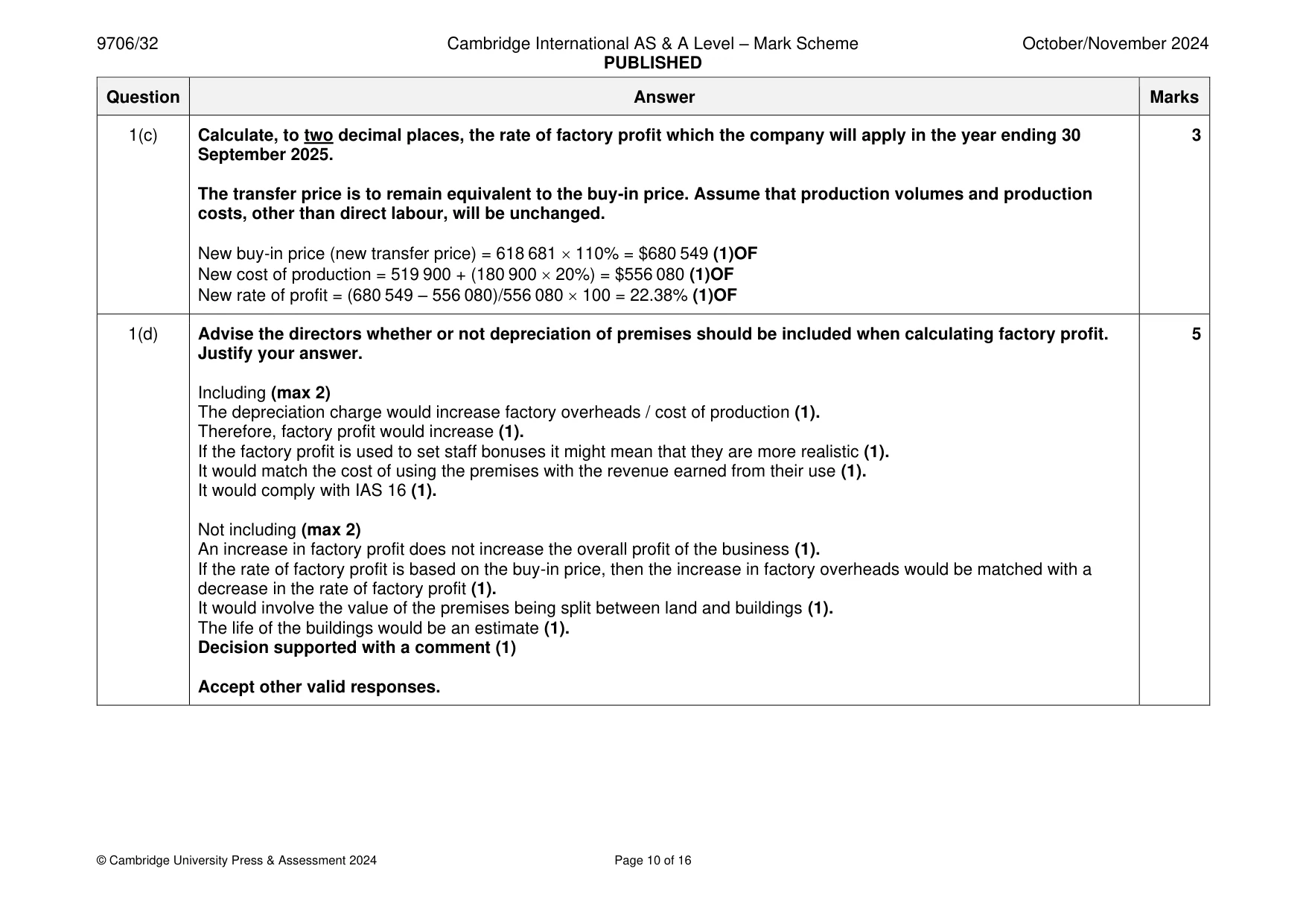 Mark scheme, page 10 of 16