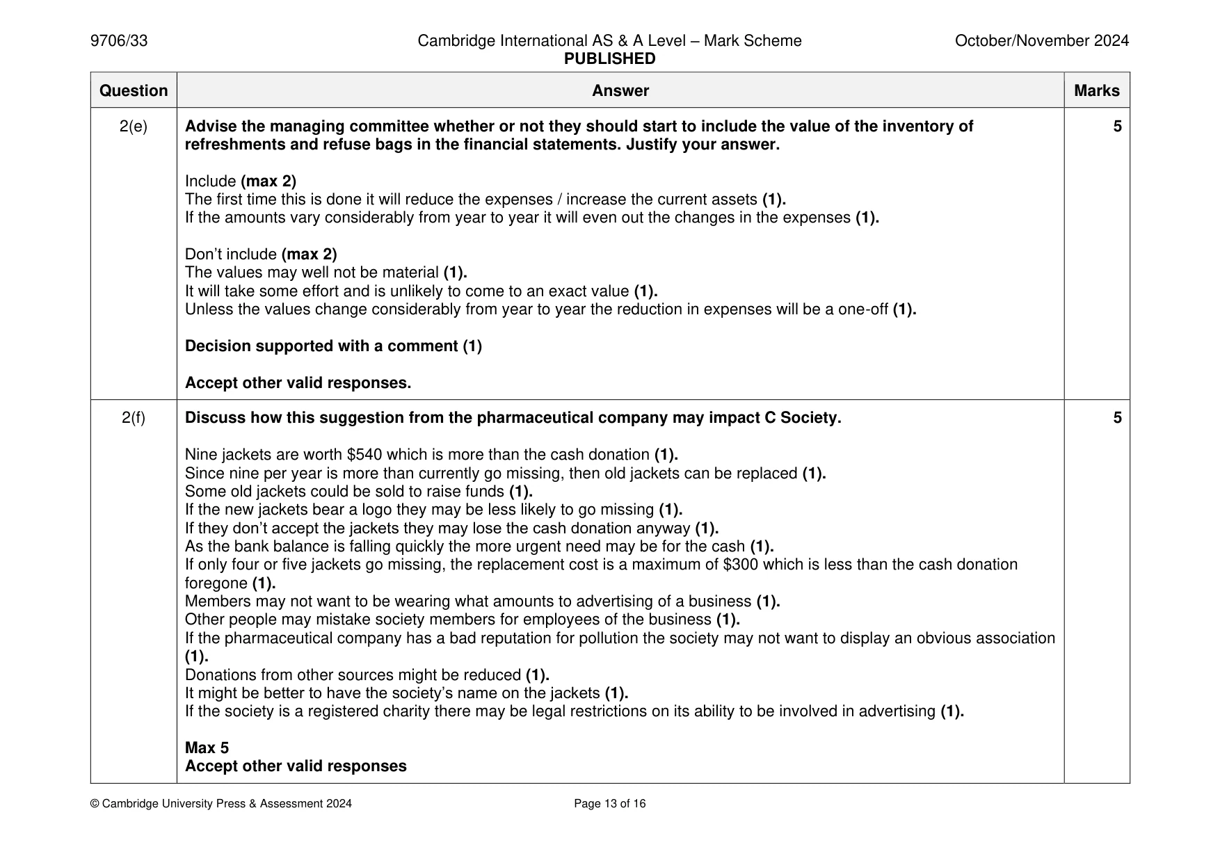 Mark scheme, page 13 of 16