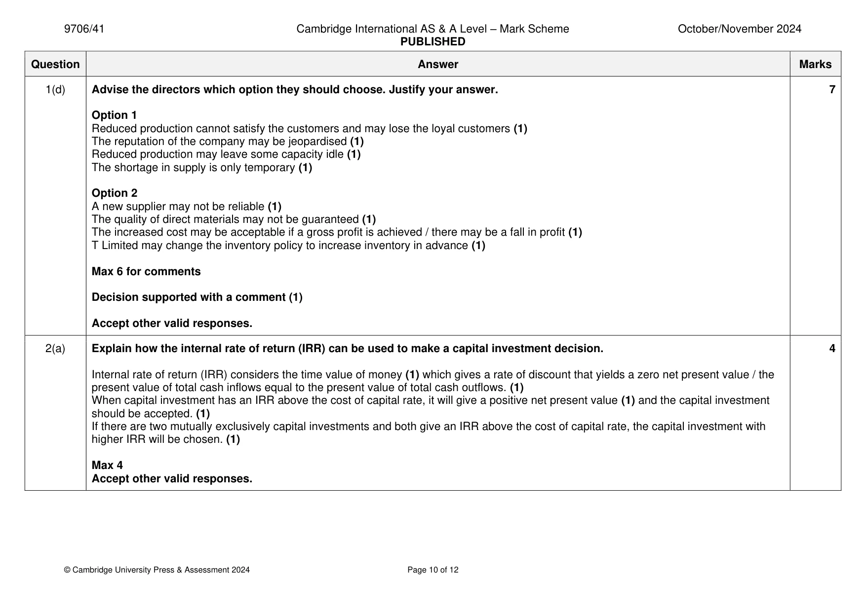 Mark scheme, page 10 of 12