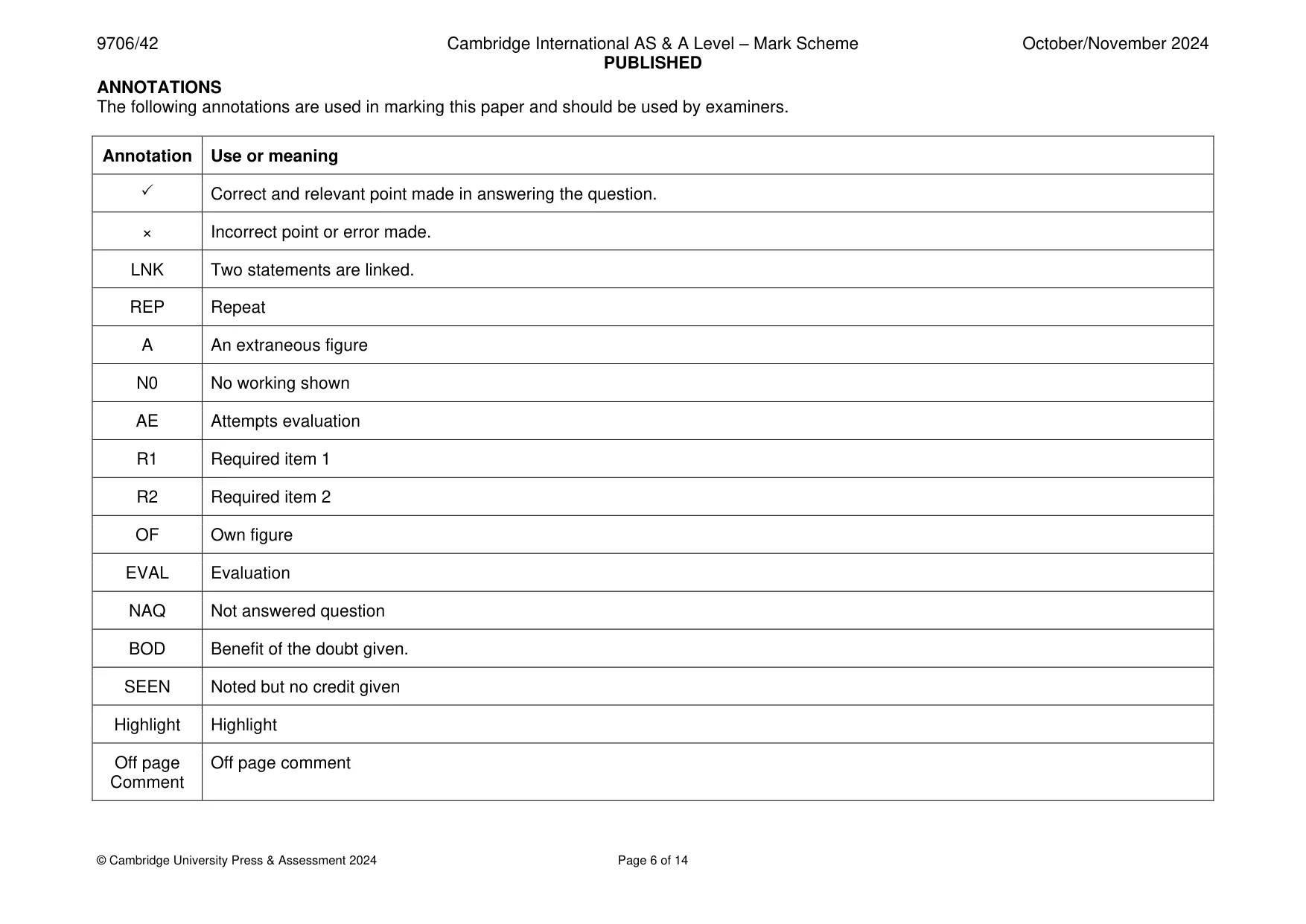 Mark scheme, page 6 of 14