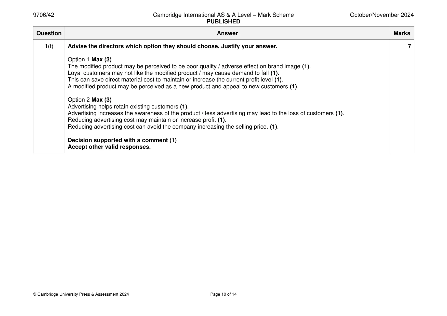 Mark scheme, page 10 of 14