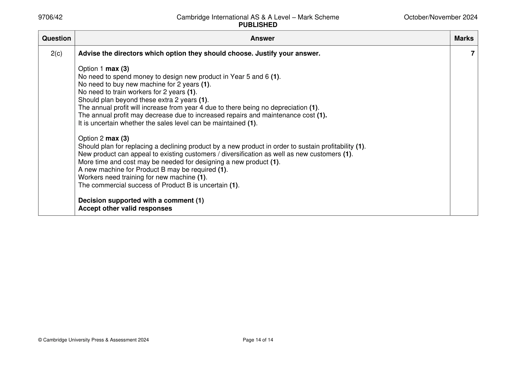 Mark scheme, page 14 of 14