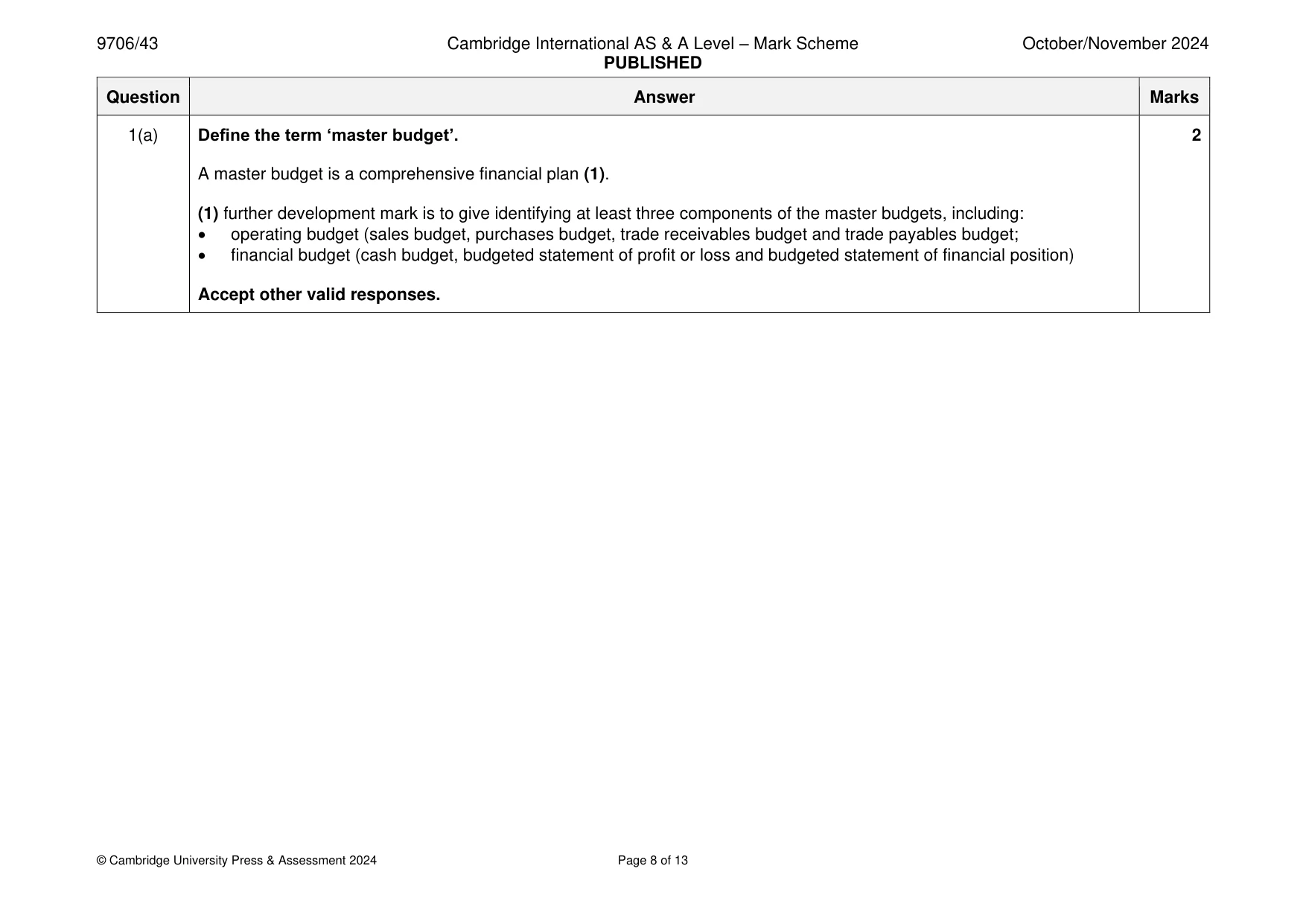 Mark scheme, page 8 of 13