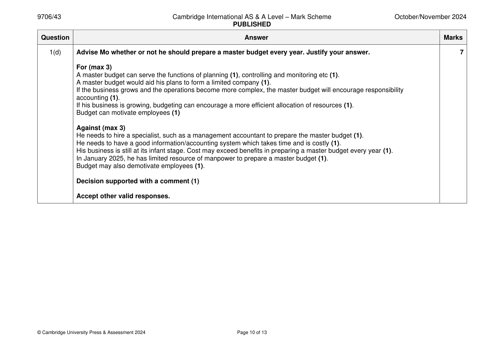 Mark scheme, page 10 of 13