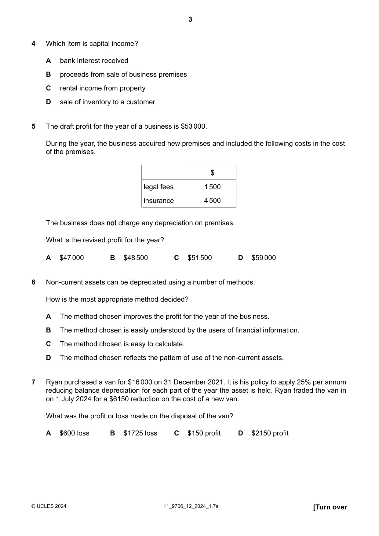 Cambridge A Level Accounting 9706 2024 Oct/Nov Paper 1 · Variant 2 question paper, page 3 of 12