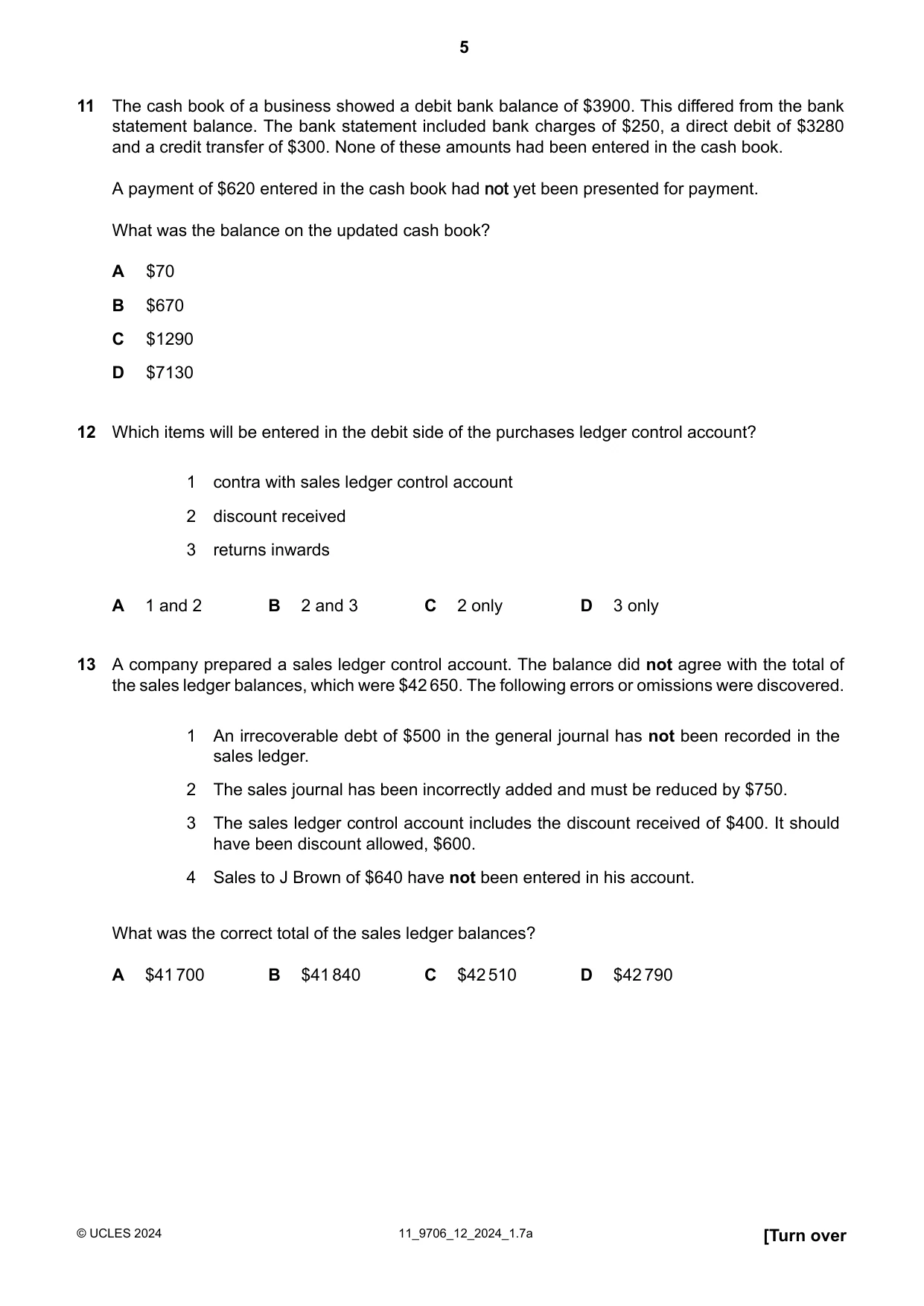 Cambridge A Level Accounting 9706 2024 Oct/Nov Paper 1 · Variant 2 question paper, page 5 of 12