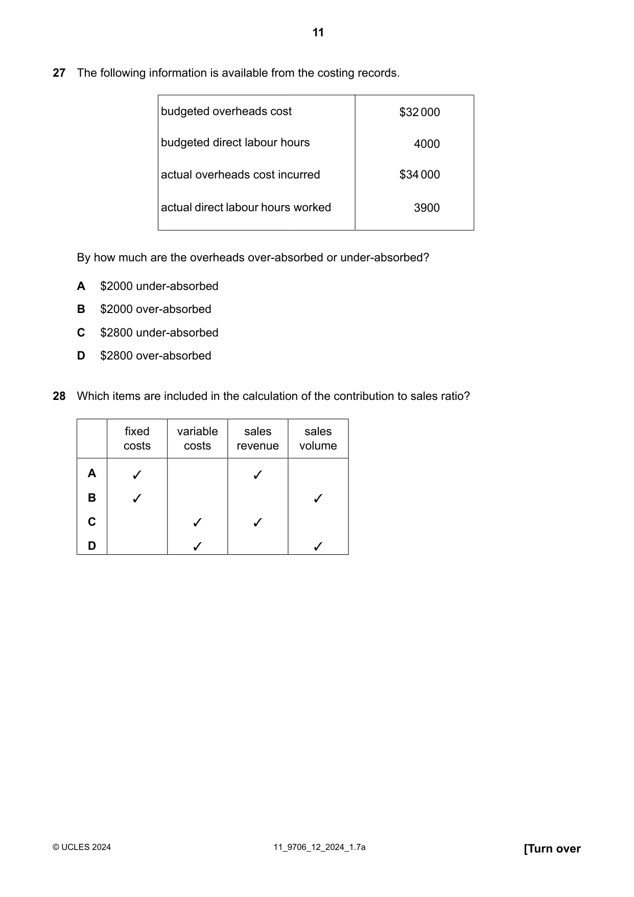 Cambridge A Level Accounting 9706 2024 Oct/Nov Paper 1 · Variant 2 question paper, page 11 of 12