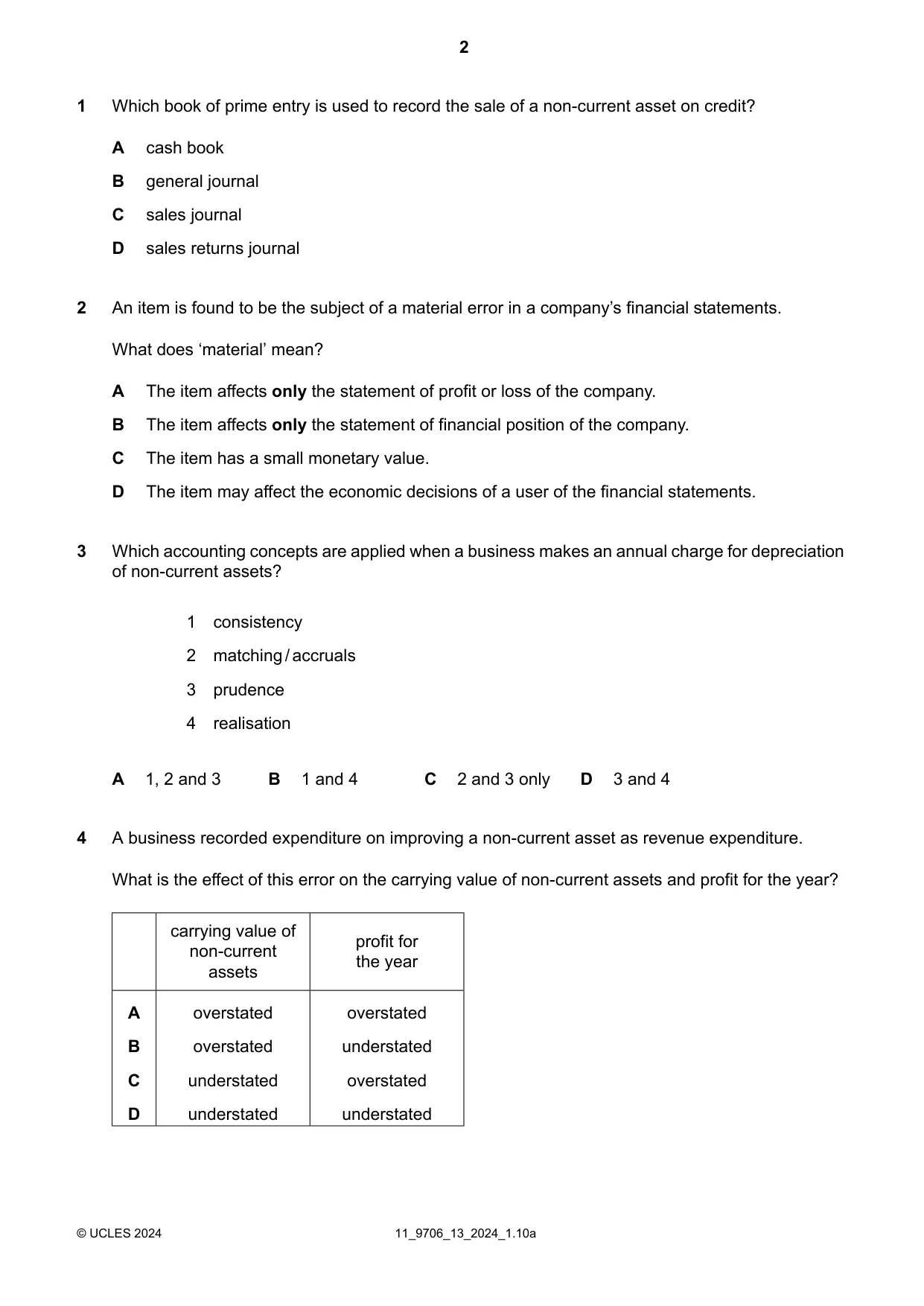 Cambridge A Level Accounting 9706 2024 Oct/Nov Paper 1 · Variant 3 question paper, page 2 of 12