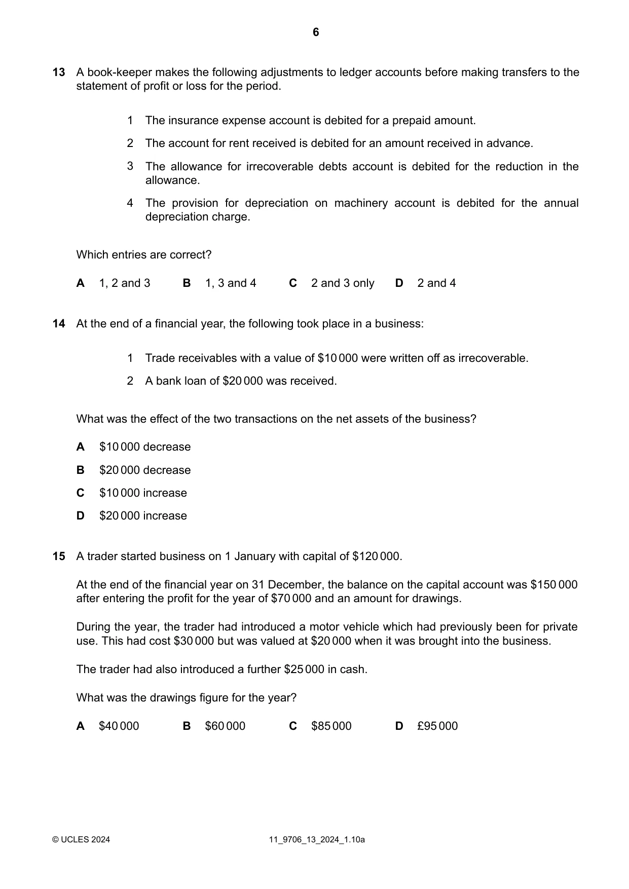 Cambridge A Level Accounting 9706 2024 Oct/Nov Paper 1 · Variant 3 question paper, page 6 of 12