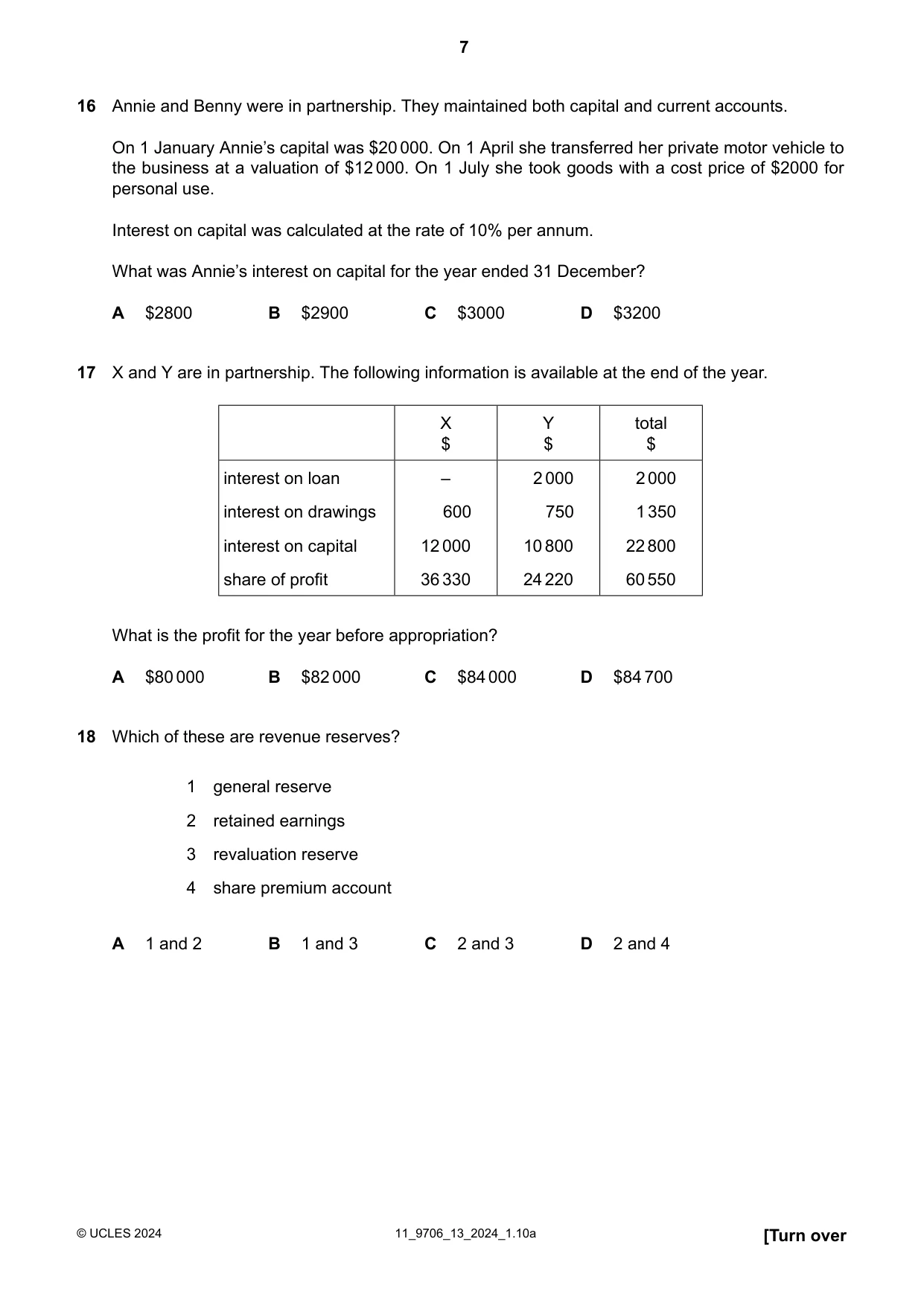 Cambridge A Level Accounting 9706 2024 Oct/Nov Paper 1 · Variant 3 question paper, page 7 of 12