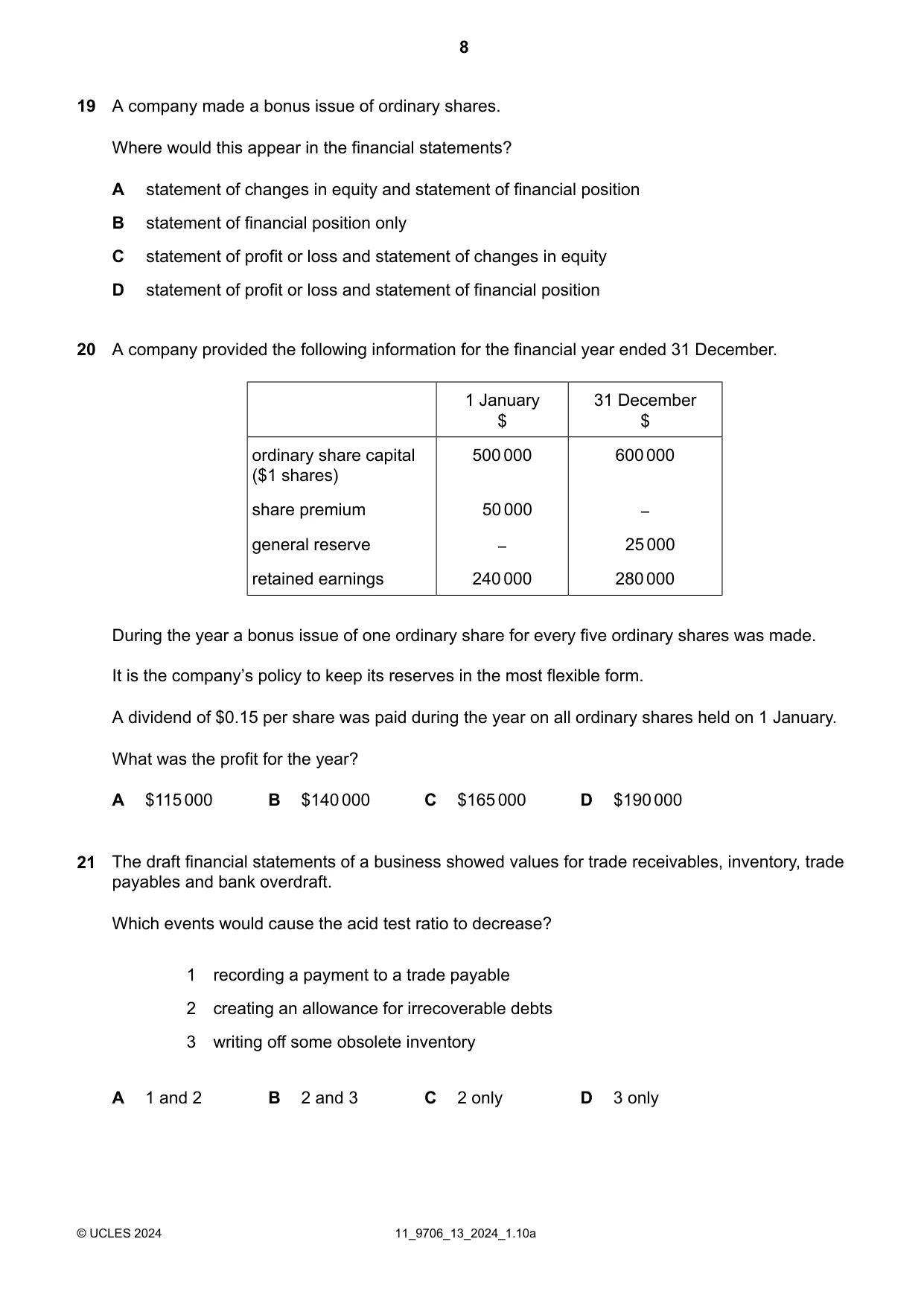 Cambridge A Level Accounting 9706 2024 Oct/Nov Paper 1 · Variant 3 question paper, page 8 of 12