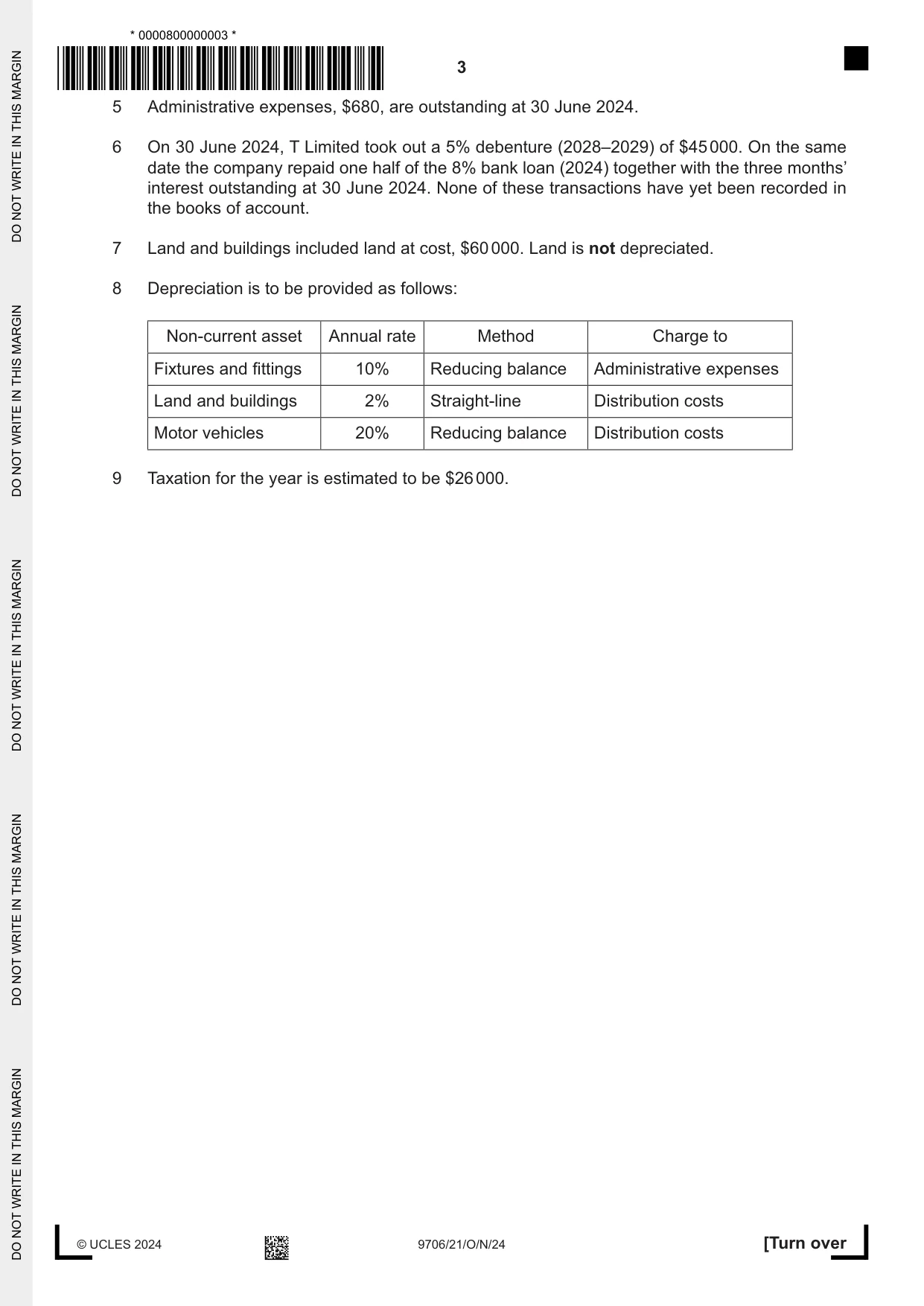 Cambridge A Level Accounting 9706 2024 Oct/Nov Paper 2 · Variant 1 question paper, page 3 of 20