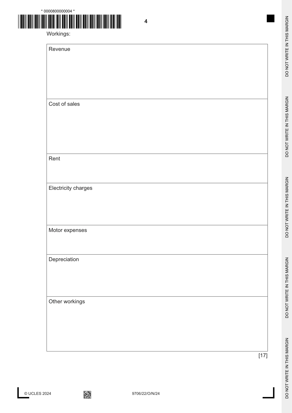 Cambridge A Level Accounting 9706 2024 Oct/Nov Paper 2 · Variant 2 question paper, page 4 of 20