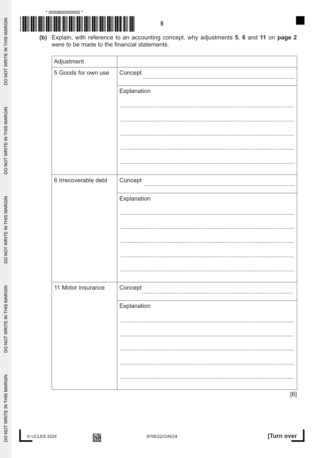 Cambridge A Level Accounting 9706 2024 Oct/Nov Paper 2 · Variant 2 question paper, page 5 of 20