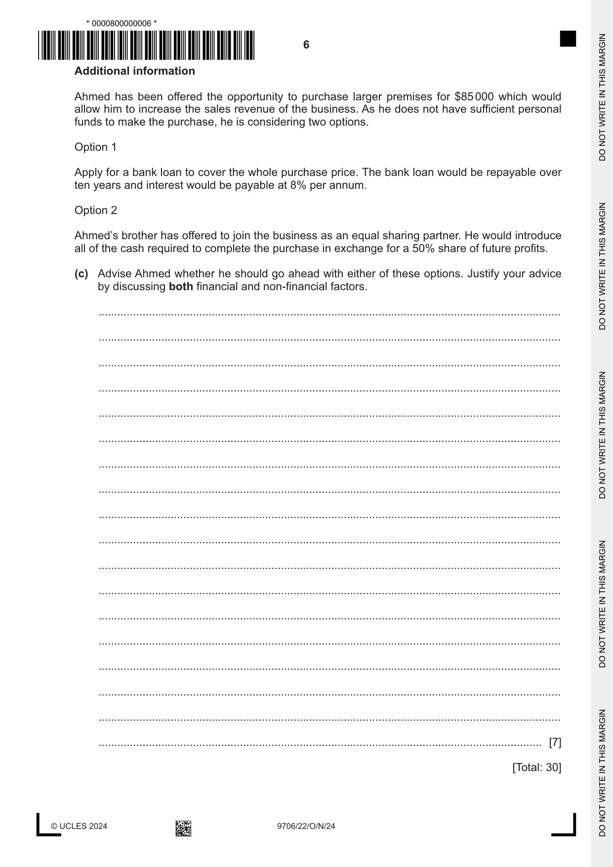 Cambridge A Level Accounting 9706 2024 Oct/Nov Paper 2 · Variant 2 question paper, page 6 of 20