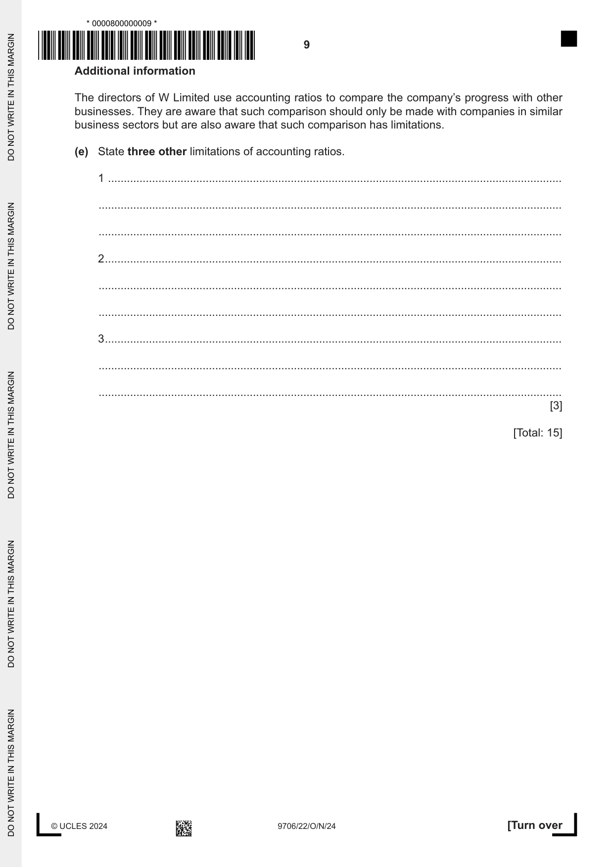 Cambridge A Level Accounting 9706 2024 Oct/Nov Paper 2 · Variant 2 question paper, page 9 of 20