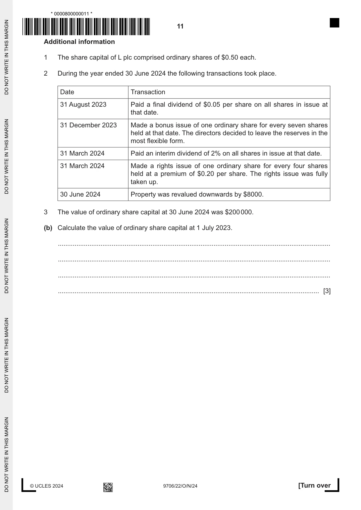 Cambridge A Level Accounting 9706 2024 Oct/Nov Paper 2 · Variant 2 question paper, page 11 of 20