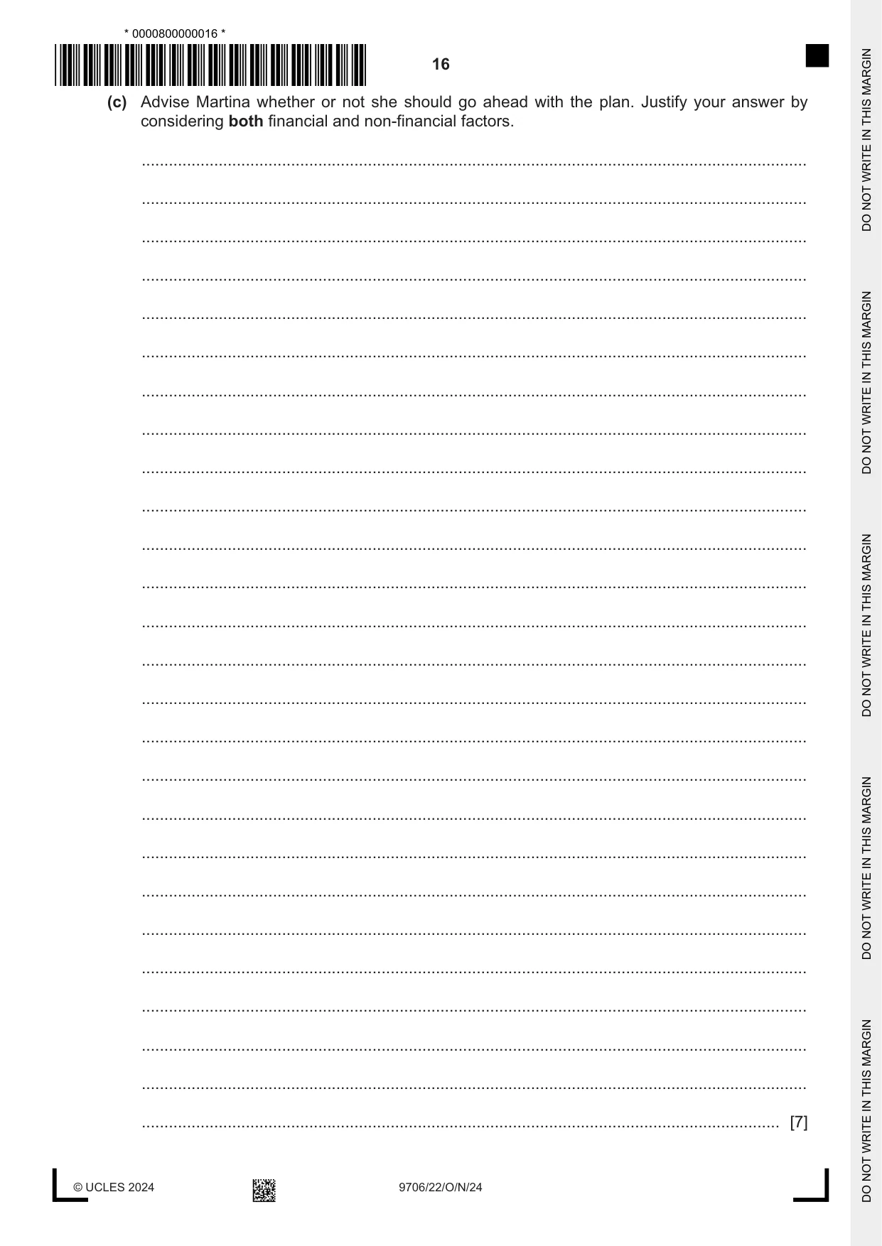 Cambridge A Level Accounting 9706 2024 Oct/Nov Paper 2 · Variant 2 question paper, page 16 of 20