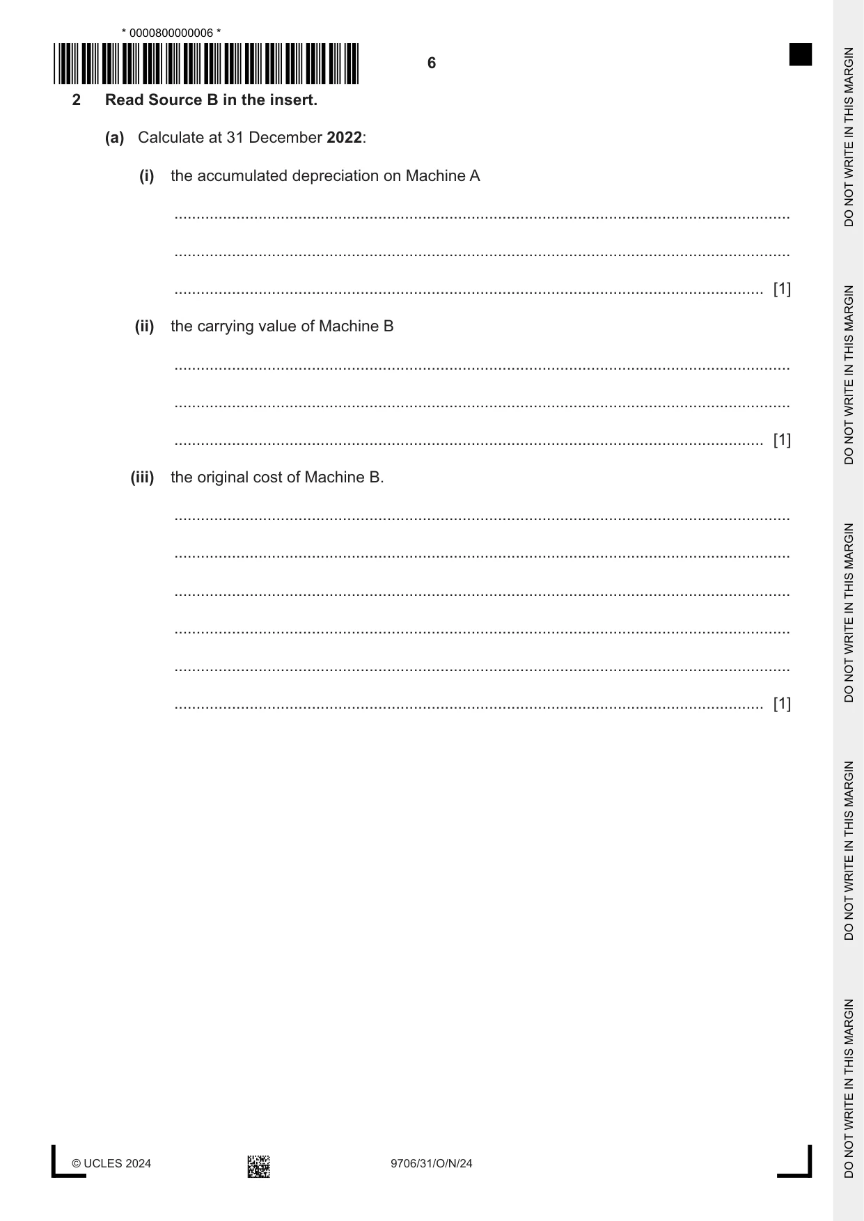 Cambridge A Level Accounting 9706 2024 Oct/Nov Paper 3 · Variant 1 question paper, page 6 of 16