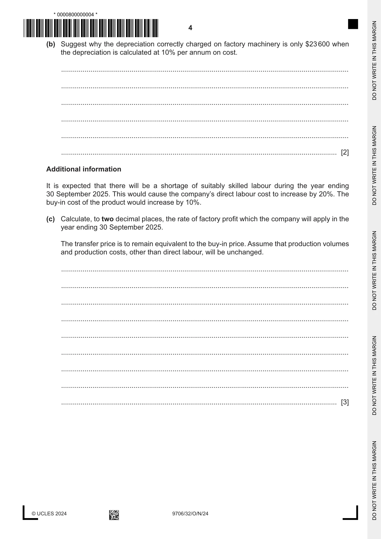 Cambridge A Level Accounting 9706 2024 Oct/Nov Paper 3 · Variant 2 question paper, page 4 of 12