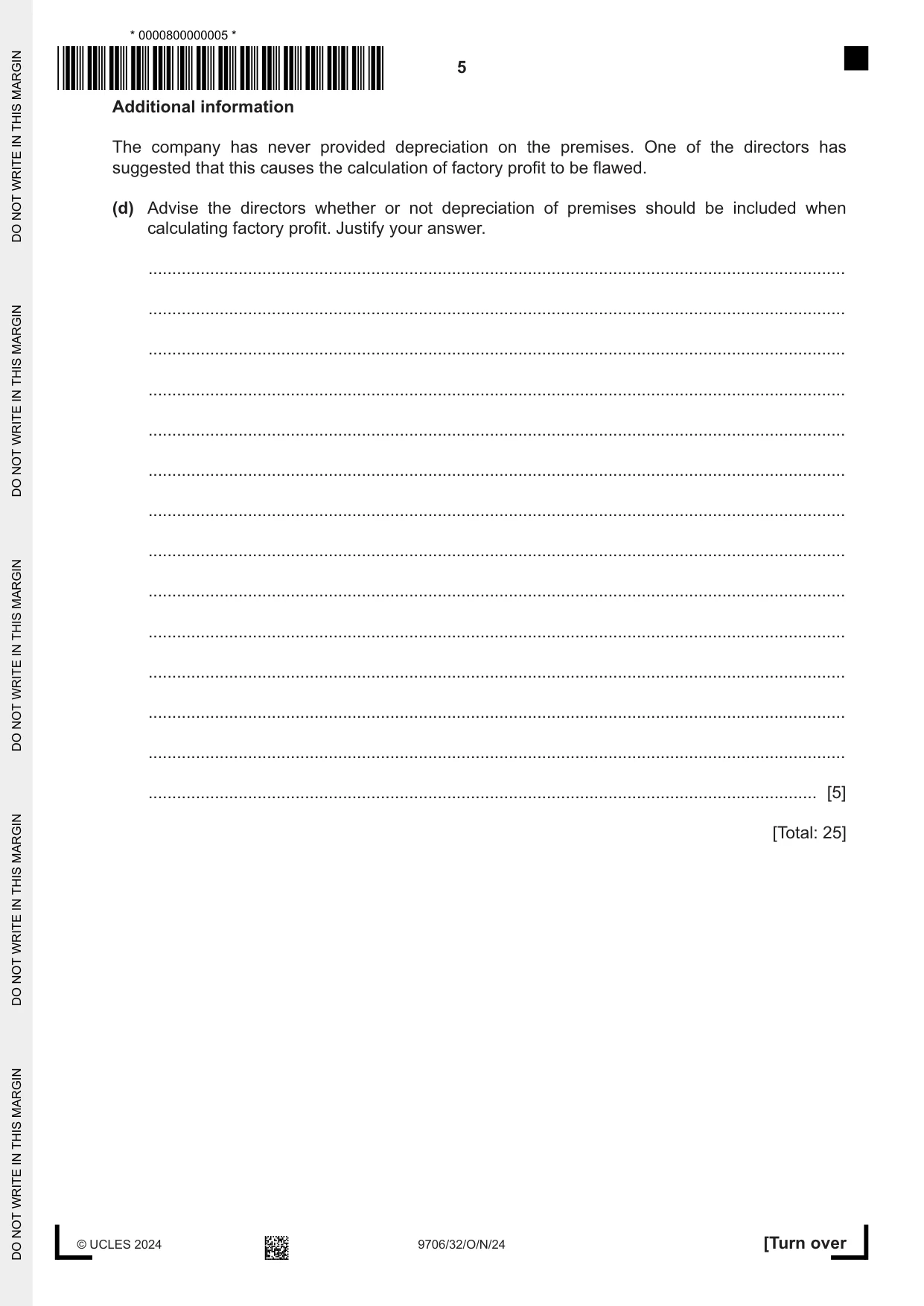 Cambridge A Level Accounting 9706 2024 Oct/Nov Paper 3 · Variant 2 question paper, page 5 of 12