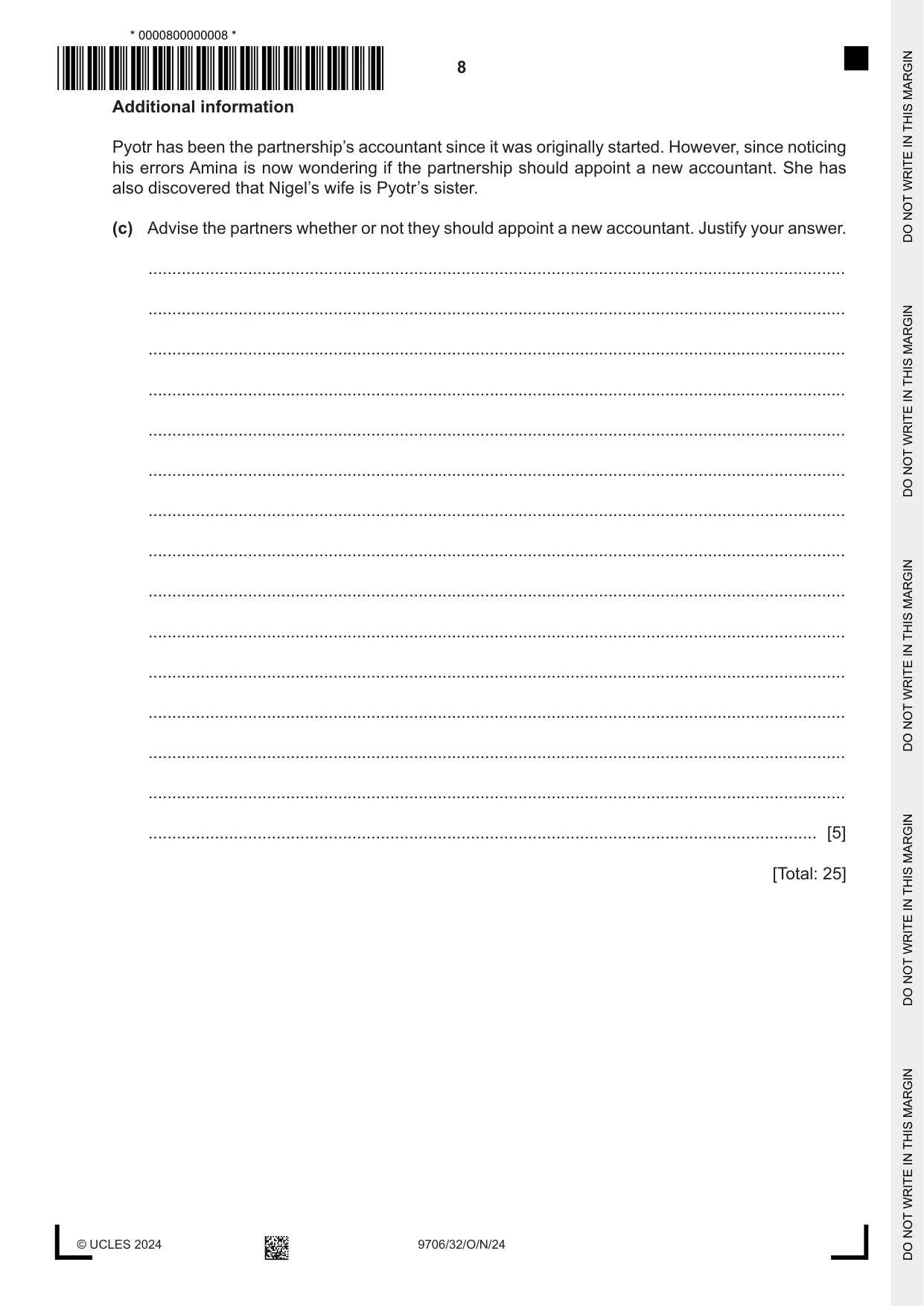 Cambridge A Level Accounting 9706 2024 Oct/Nov Paper 3 · Variant 2 question paper, page 8 of 12