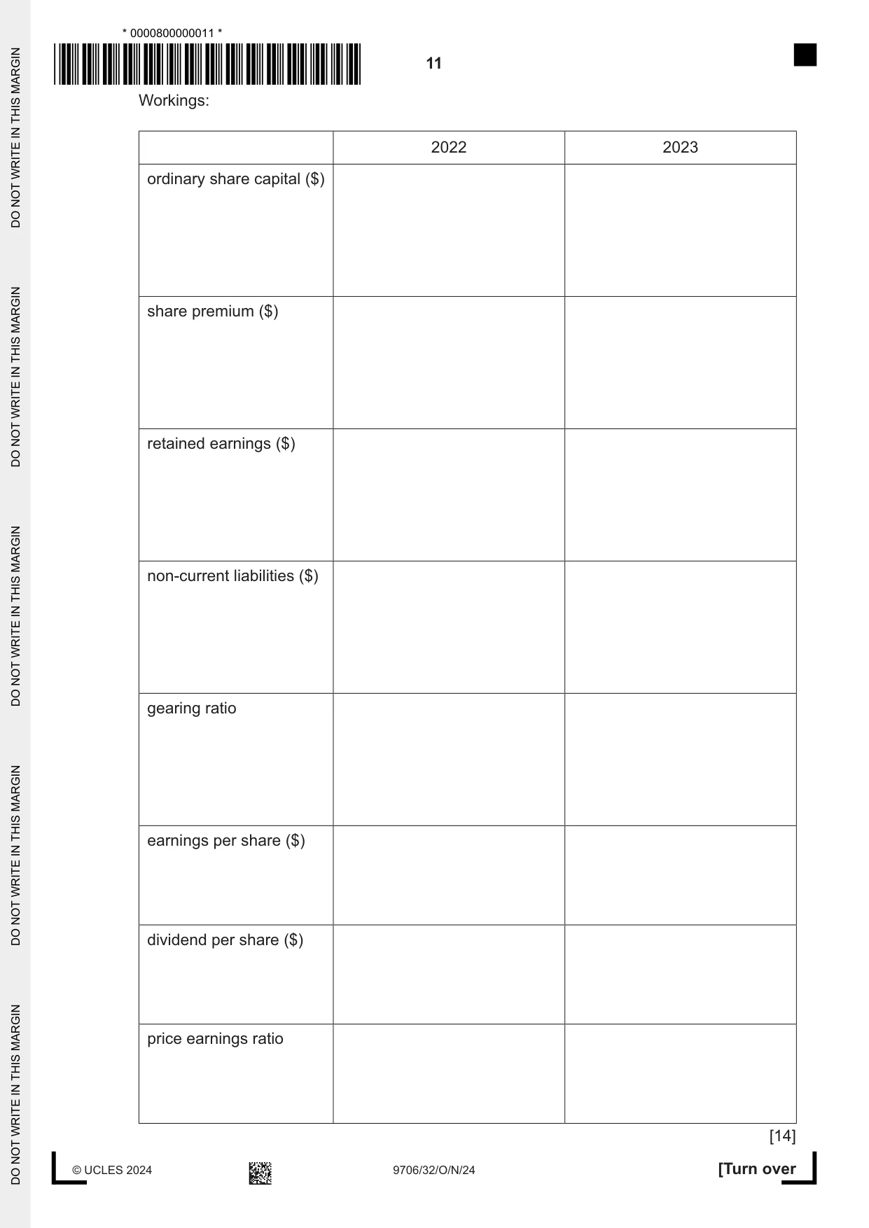 Cambridge A Level Accounting 9706 2024 Oct/Nov Paper 3 · Variant 2 question paper, page 11 of 12
